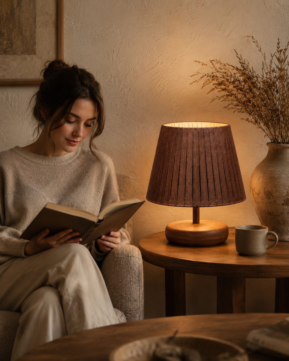 JVmoebel Lampenschirm Rustikaler Braun Holzoptik Boho Wohnstil Sofort, Boho Design, Rustikale Holzoptik, Dekorativer Lampenschirm