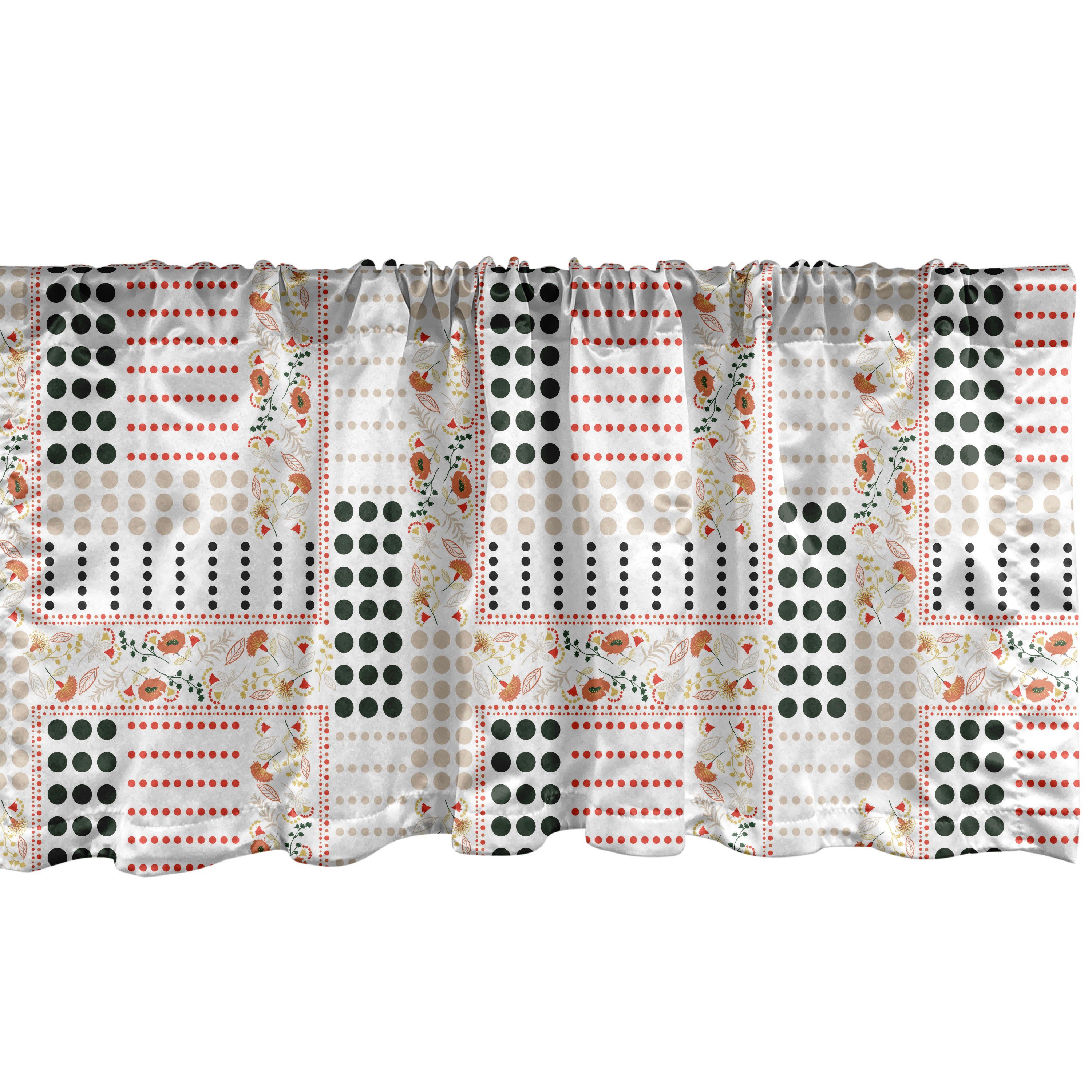 Scheibengardine Vorhang Volant für Küche Schlafzimmer Dekor mit Stangentasche, Abakuhaus, Microfaser, Abstrakt Punkte Blumen und Quadrate