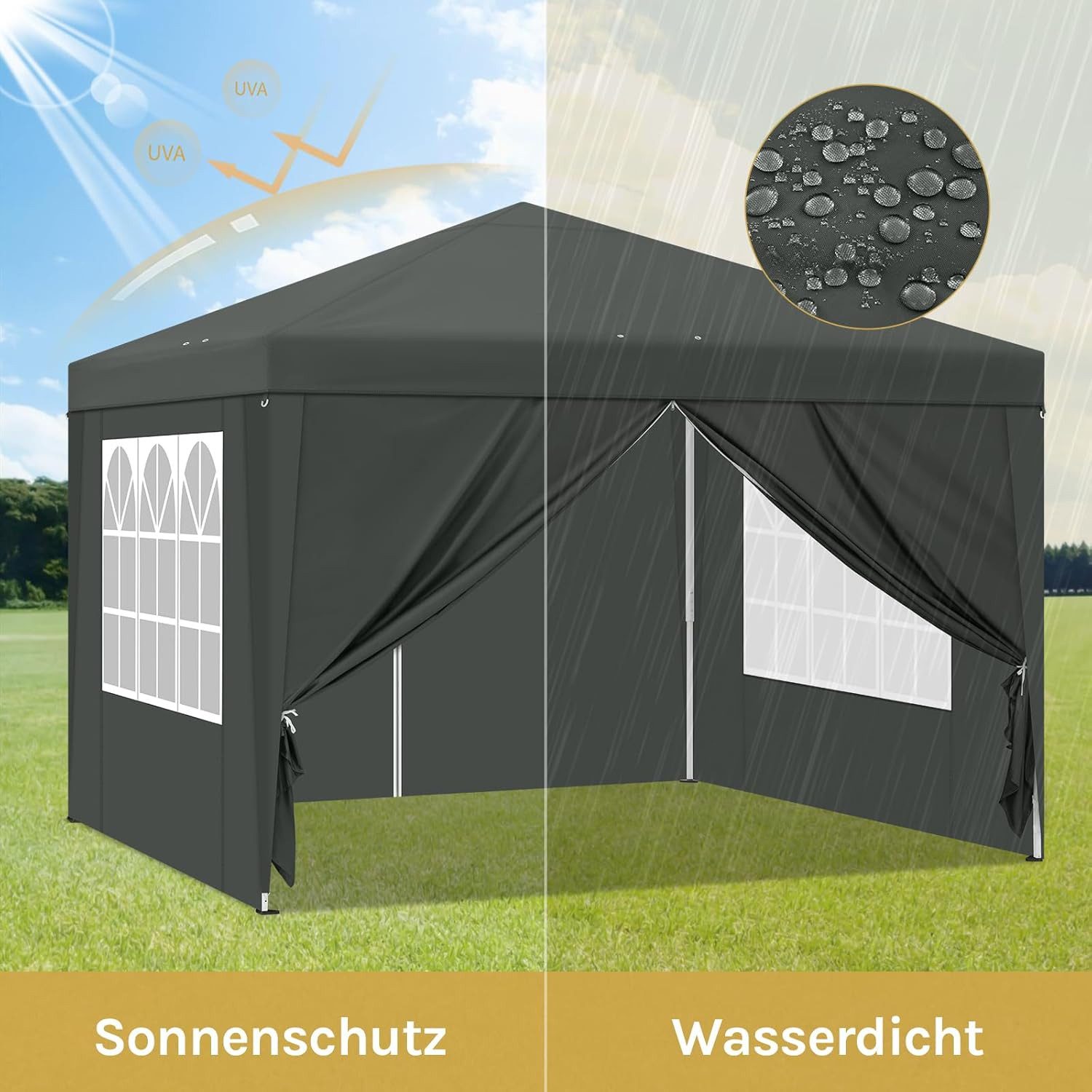 EUGAD Faltpavillon, wasserfest Winterfest,mit Seitenwänden Fenstern Tasche