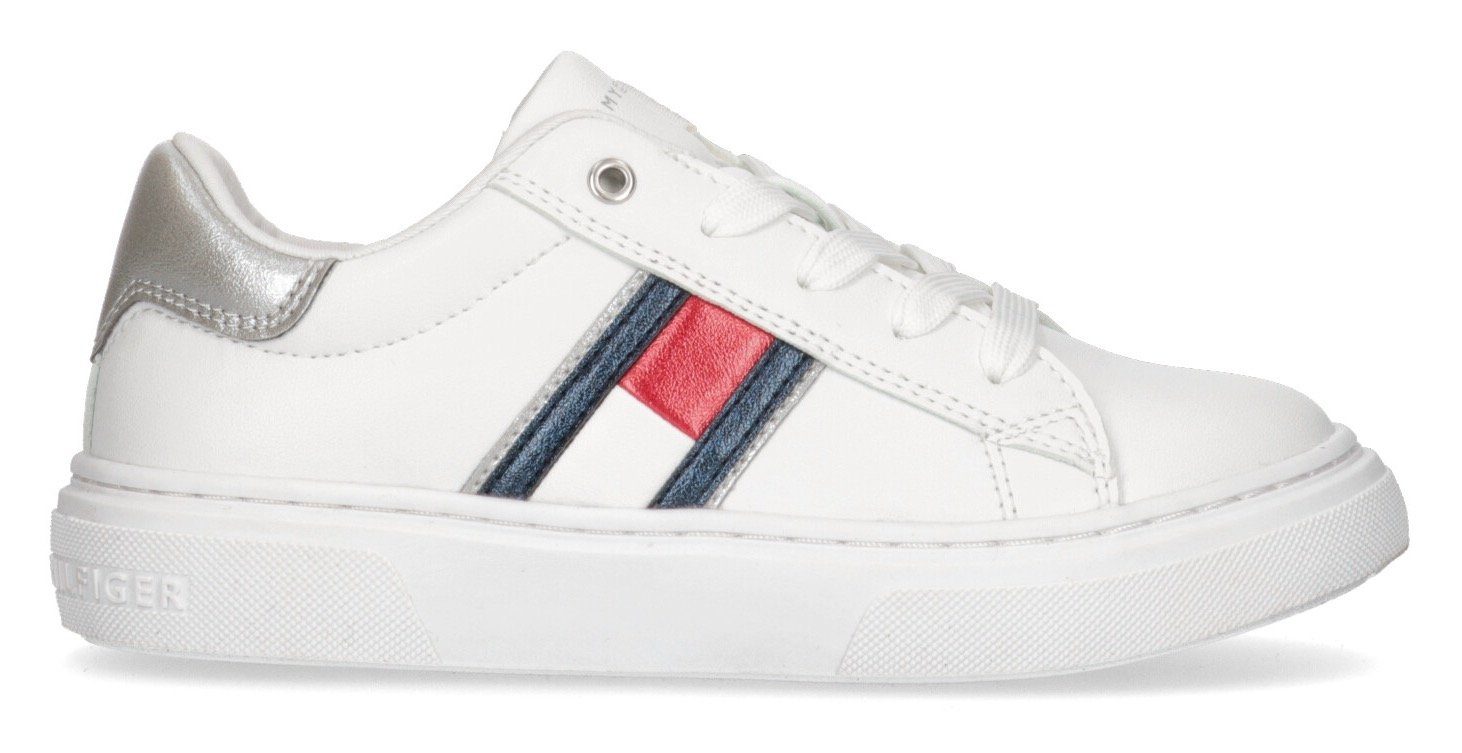 CUT LACE-UP FLAG Sneaker Hilfiger mit weiß-silberfarben SNEAKER LOW Reißverschluss Tommy