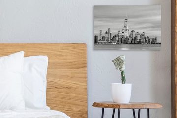 OneMillionCanvasses® Leinwandbild Die Skyline von New York City mit dem One World Trade Center - schwarz, (1 St), Wandbild Leinwandbilder, Aufhängefertig, Wanddeko, 30x20 cm