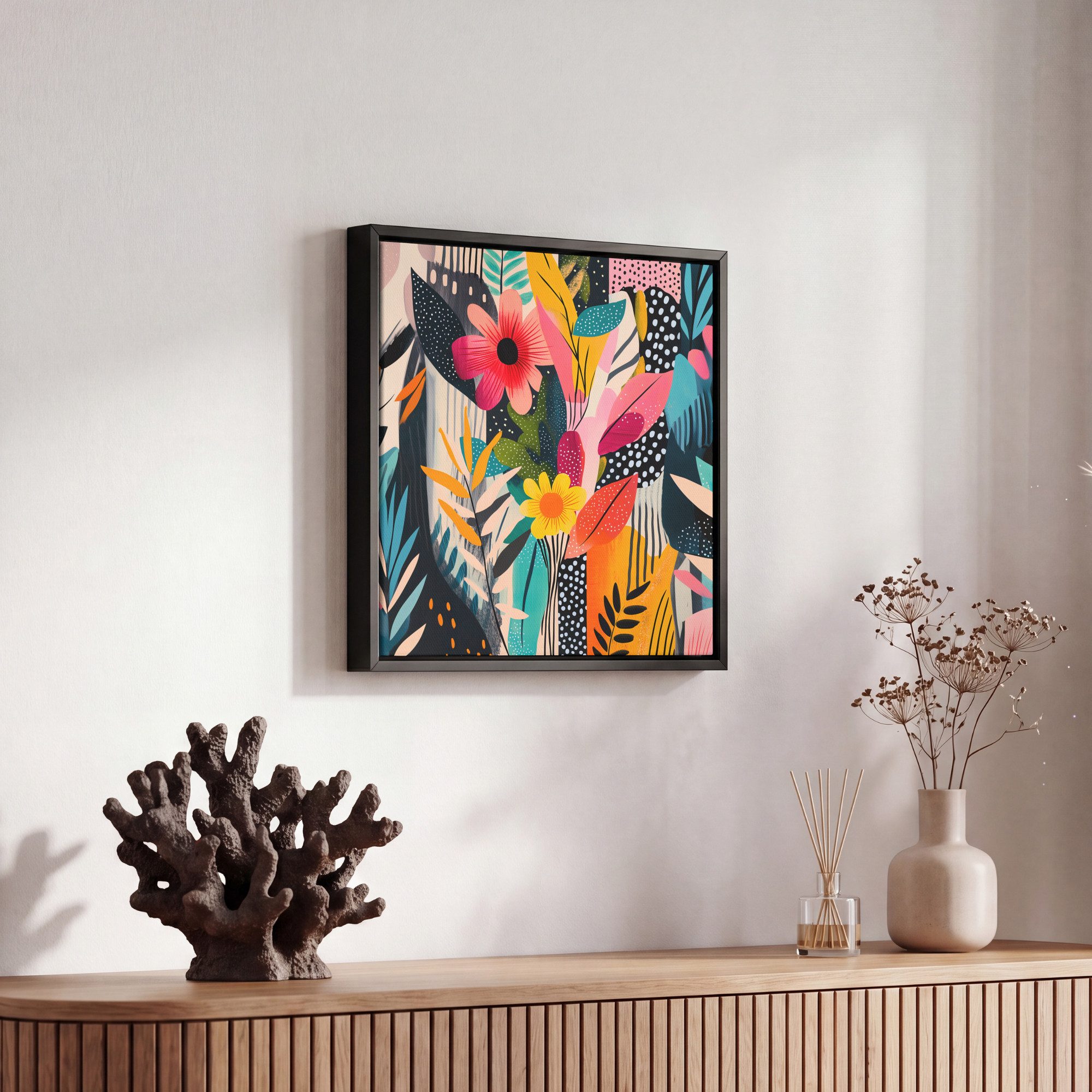 OneMillionCanvasses® Leinwandbild mit Rahmen - Kunstdrucke - Abstrakt - Blumen - Rosa, Fotodruck (1 St), Leinwand Bilder Klein, Wand Dekoration Aesthetic 20x20c – Bild 5 von 5