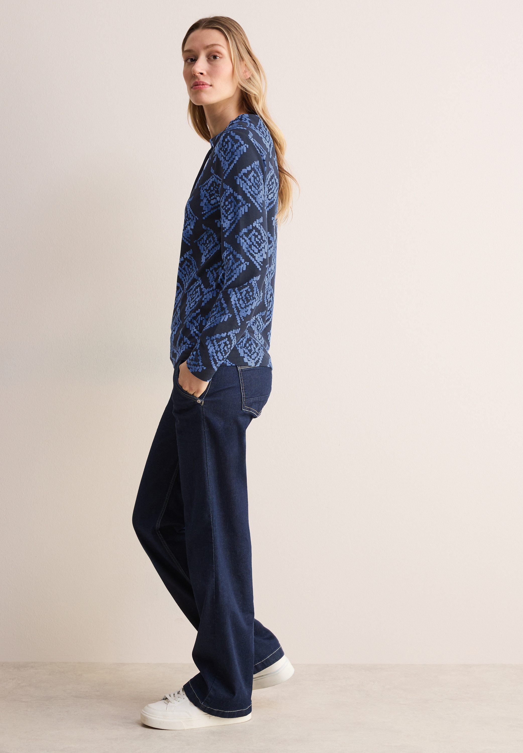 CECIL Rollkragenpullover mit All-Over Print und Stehkragen mit Kordelzug