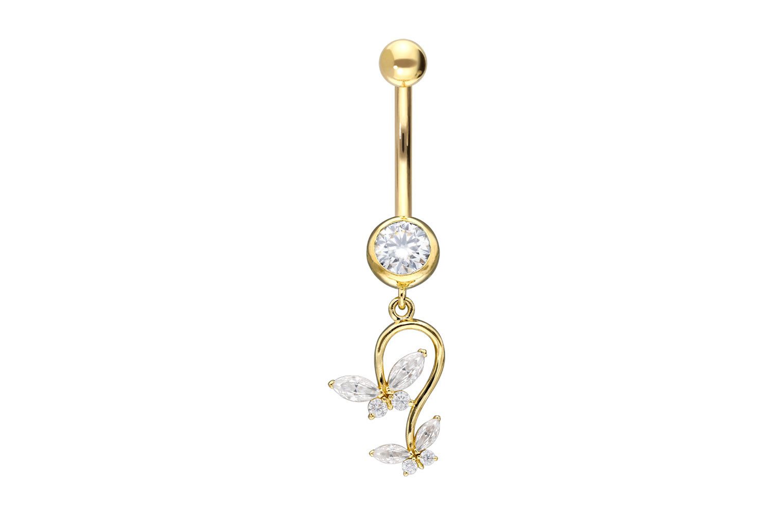PIERCINGLINE Bauchnabelpiercing 18 Karat Gold Bananabell 2 MOISSANIT-SCHMETTERLINGE (Bananabells, 1-tlg)