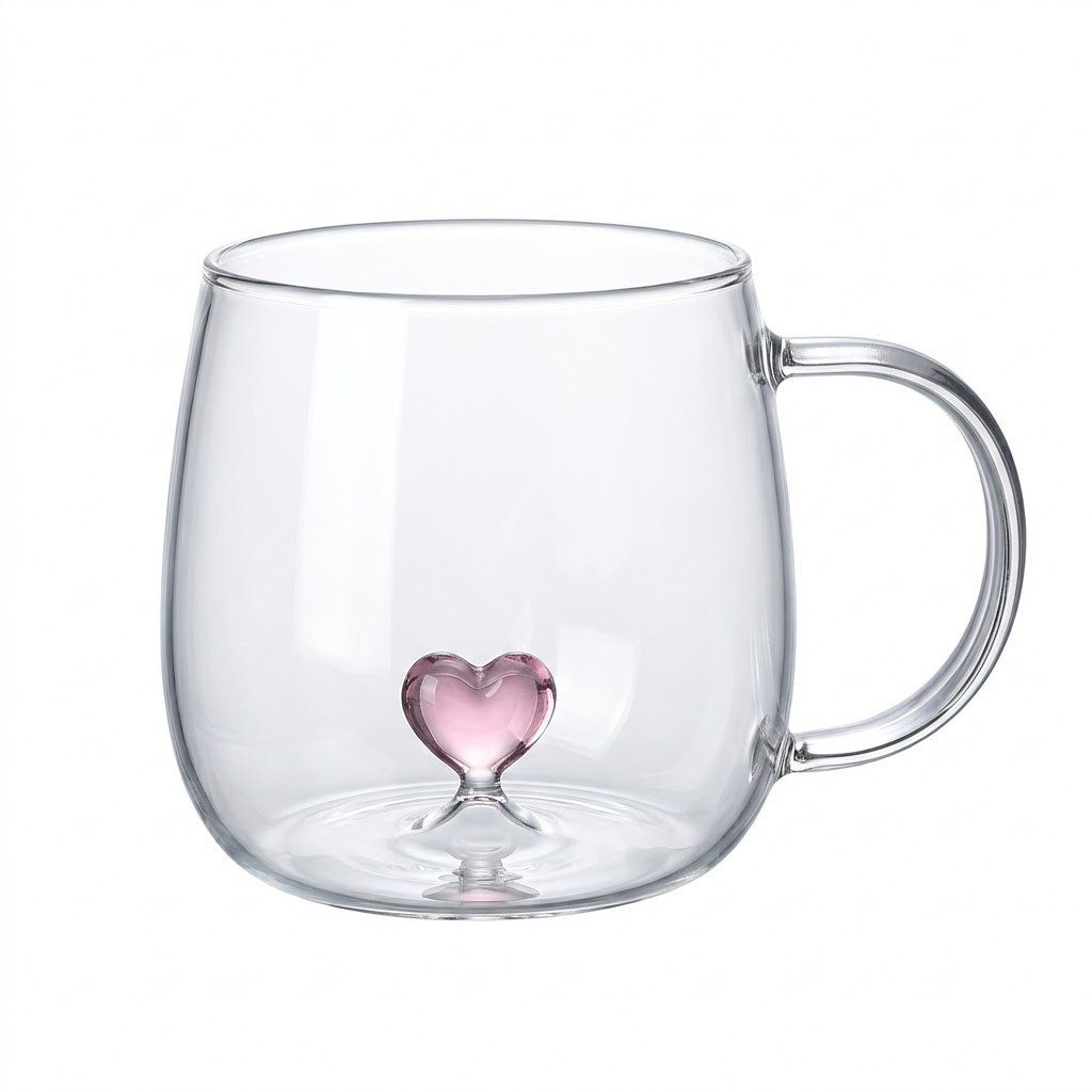 CreaDesign Tasse Glasbecher mit Herz-Inlay – stilvolles Trinkglas (ca. 400 ml), 1-tlg., Glas