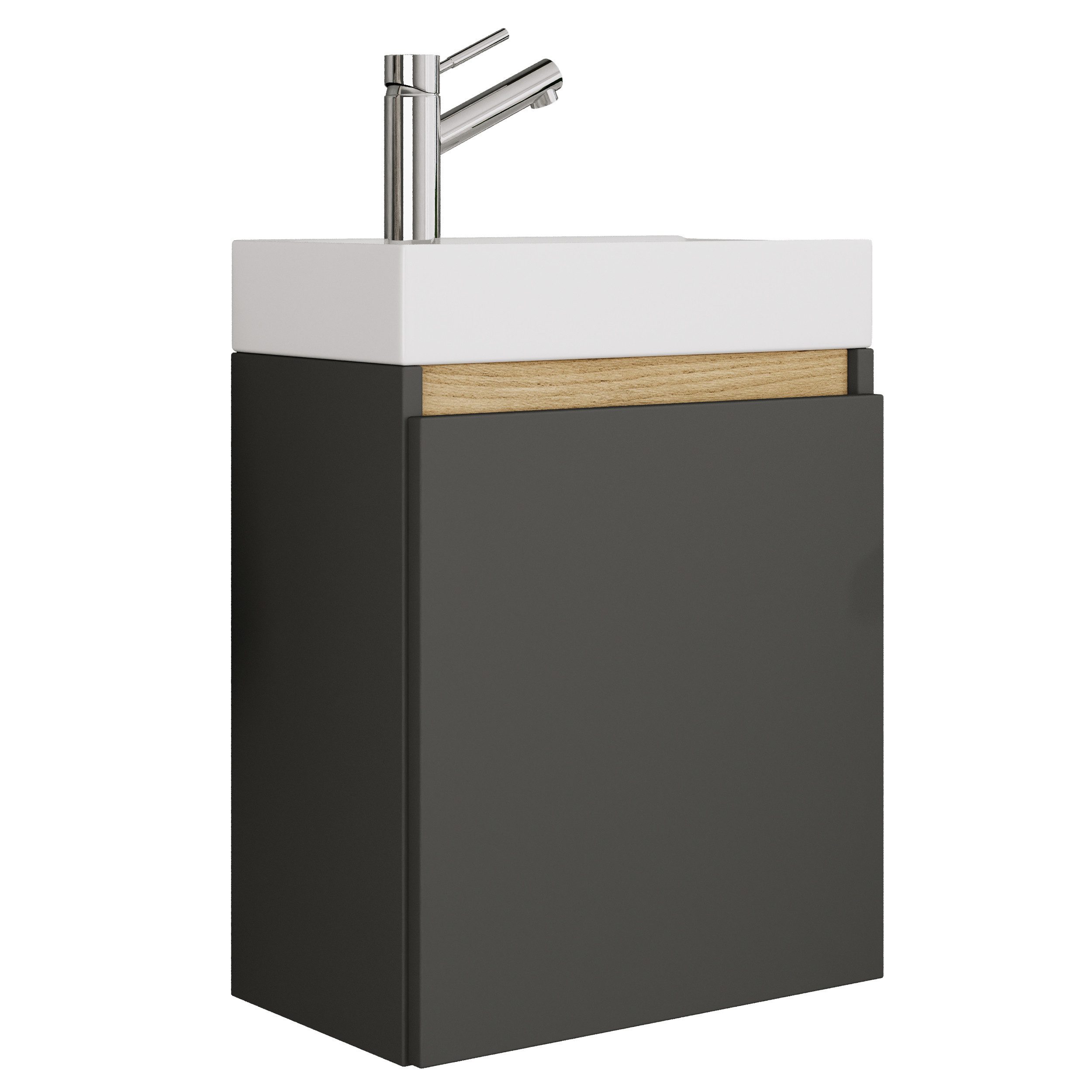 VCM Badmöbel-Set 2 tlg. Hängeschrank Gäste-WC Waschbecken Softclose, (Komplett-Set, 2-St., 1x Unterschrank 1x Waschbecken), VCM Waschtisch Cosila 55x41x22 cm Holzwerkstoff, Keramik
