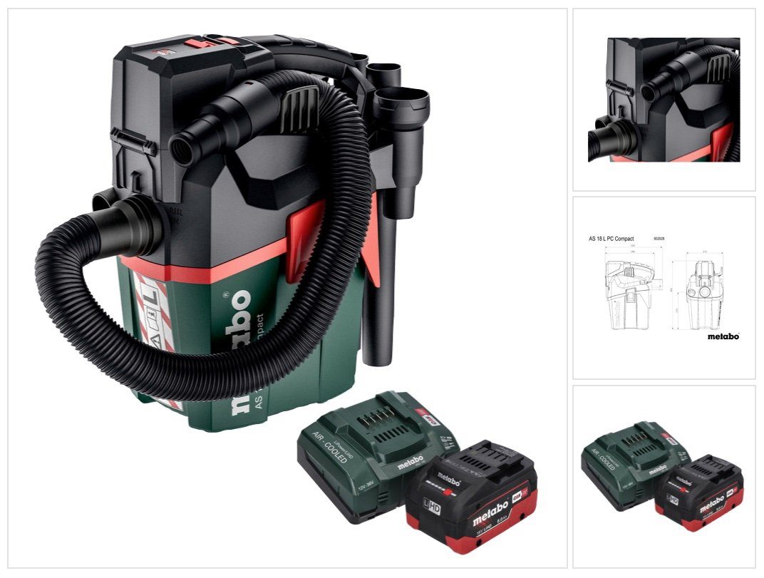 metabo Staubabsauger AS 18 L PC Compact Akku Sauger 18 V 6 l IPX4 Staubklasse L Nass und T