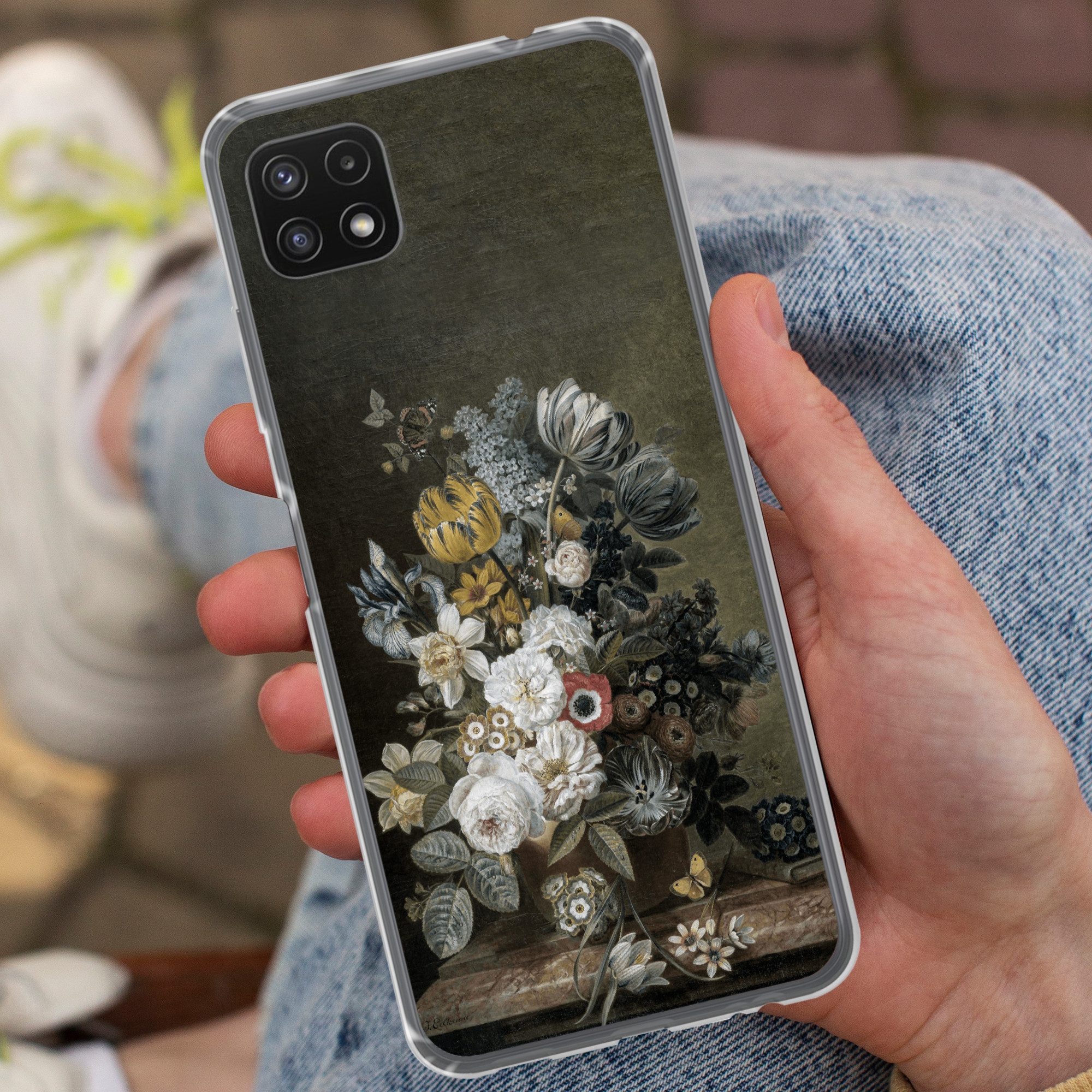 MuchoWow Handyhülle für Samsung Galaxy A22 5G Stilleben mit Blumen - Alte Meister - Malere, Smartphone-Bumper, Print, Handy Schutzhülle Dünn