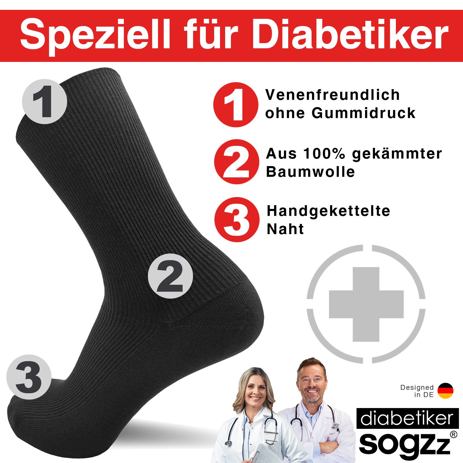 sogzz Diabetikersocken 6-12 Paar Herren 100% Baumwolle ohne Gummi ohne Naht Diabetiker Socken (Ohne Gummibund, 6-Paar)