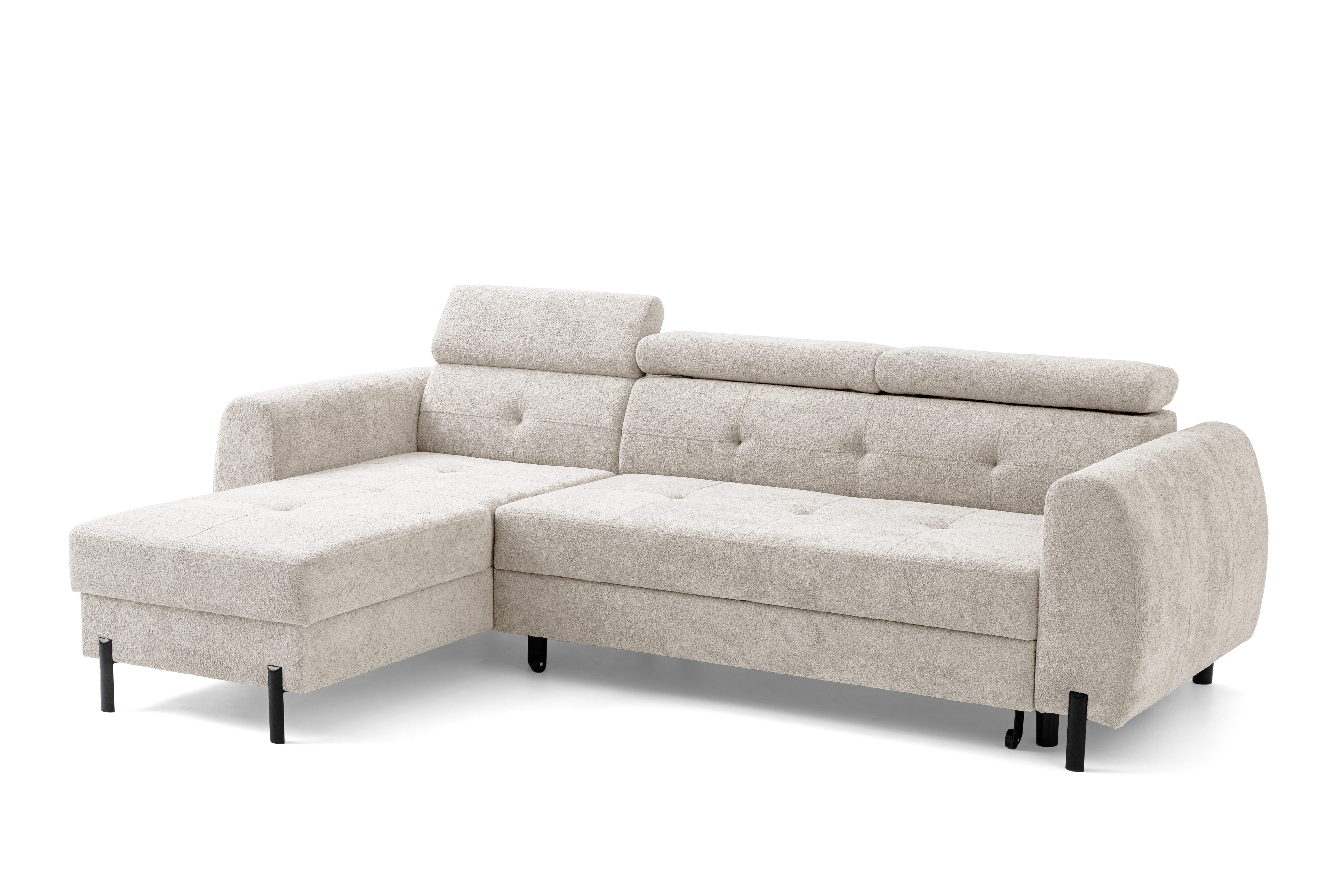 Muffo Ecksofa VALT, Universeller Aufbau, mit verstellbare Kopfstützen, Schlaffunktion mit 130x210 cm Liegefläche, mit Schlaffunktion und verstellbaren Kopfstützen B:45/T:160/H:90 cm