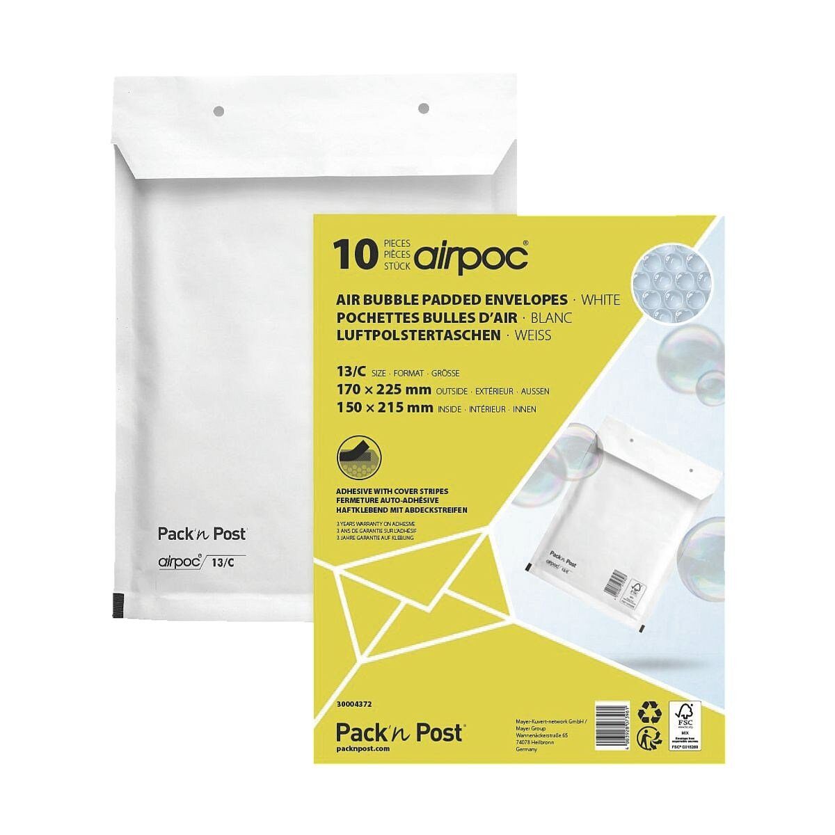 MAILMEDIA Versandtasche airpoc®, mit PE-Luftpolsterung, 17x22,5 cm, ohne Fenster, Haftklebung