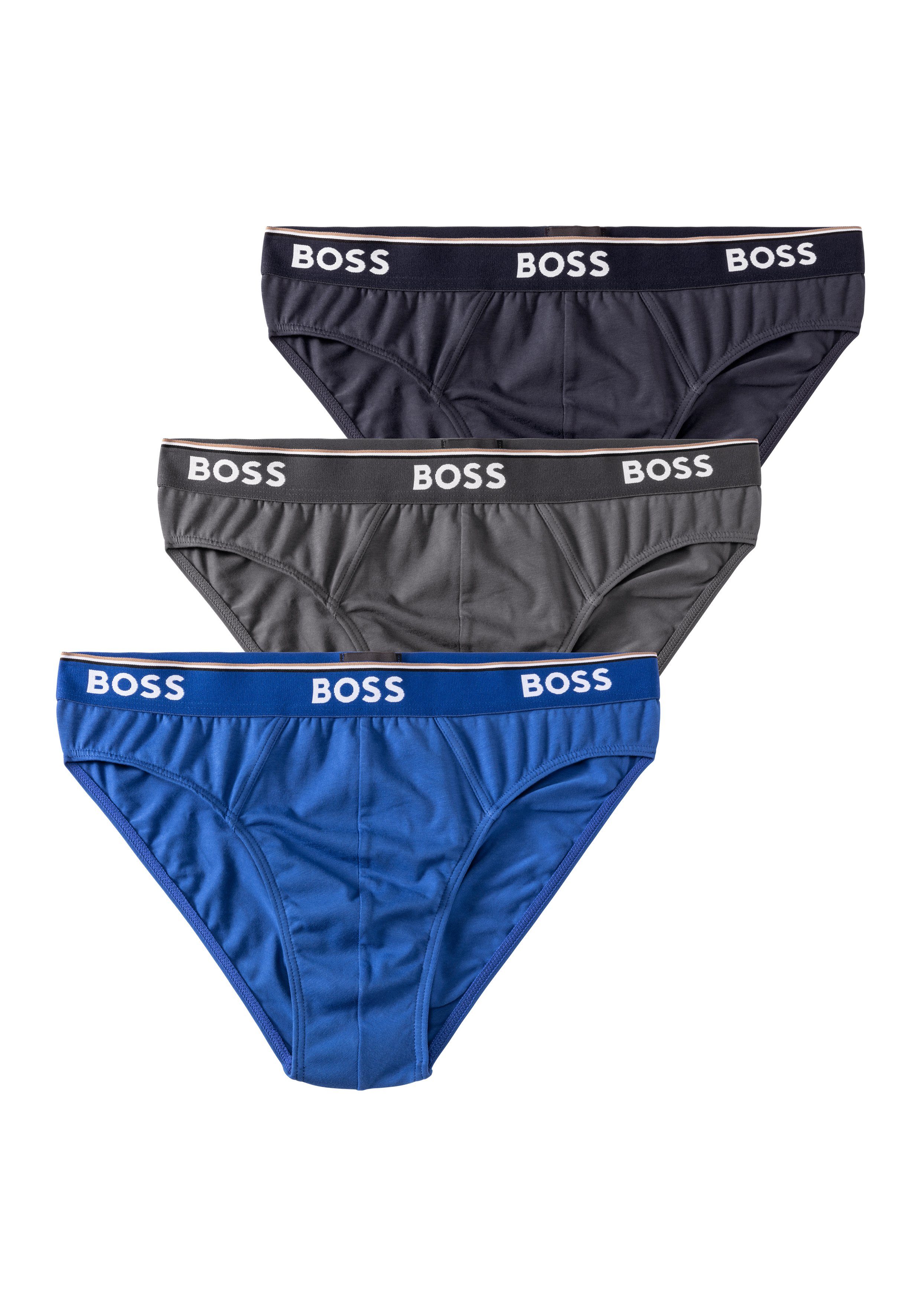 BOSS Logo (Packung, mit Webbund anthrazit blau, Slip navy, 3er-Pack)