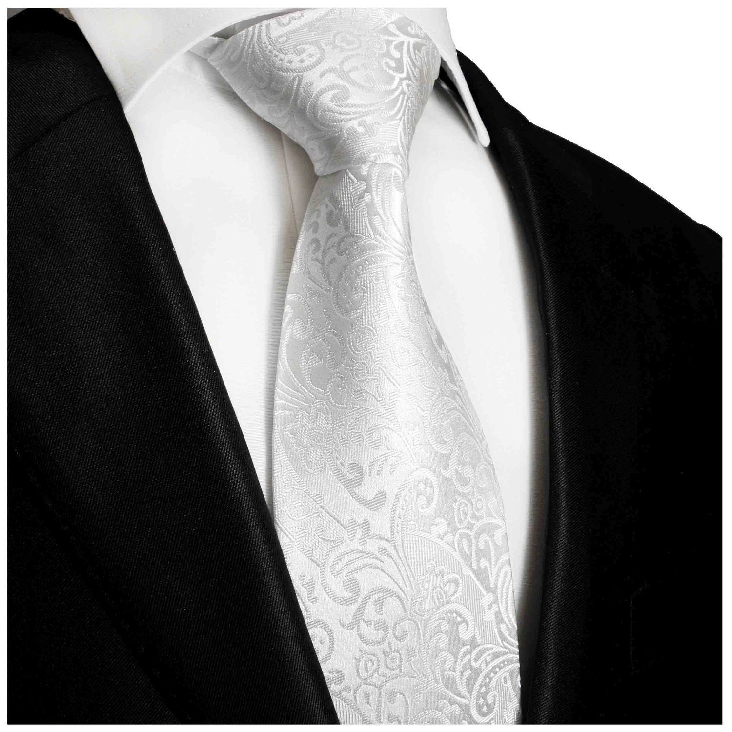 Herren Krawatten Paul Malone Krawatte Designer Seidenkrawatte Herren Schlips modern floral 100% Seide Schmal (6cm), weiß 946