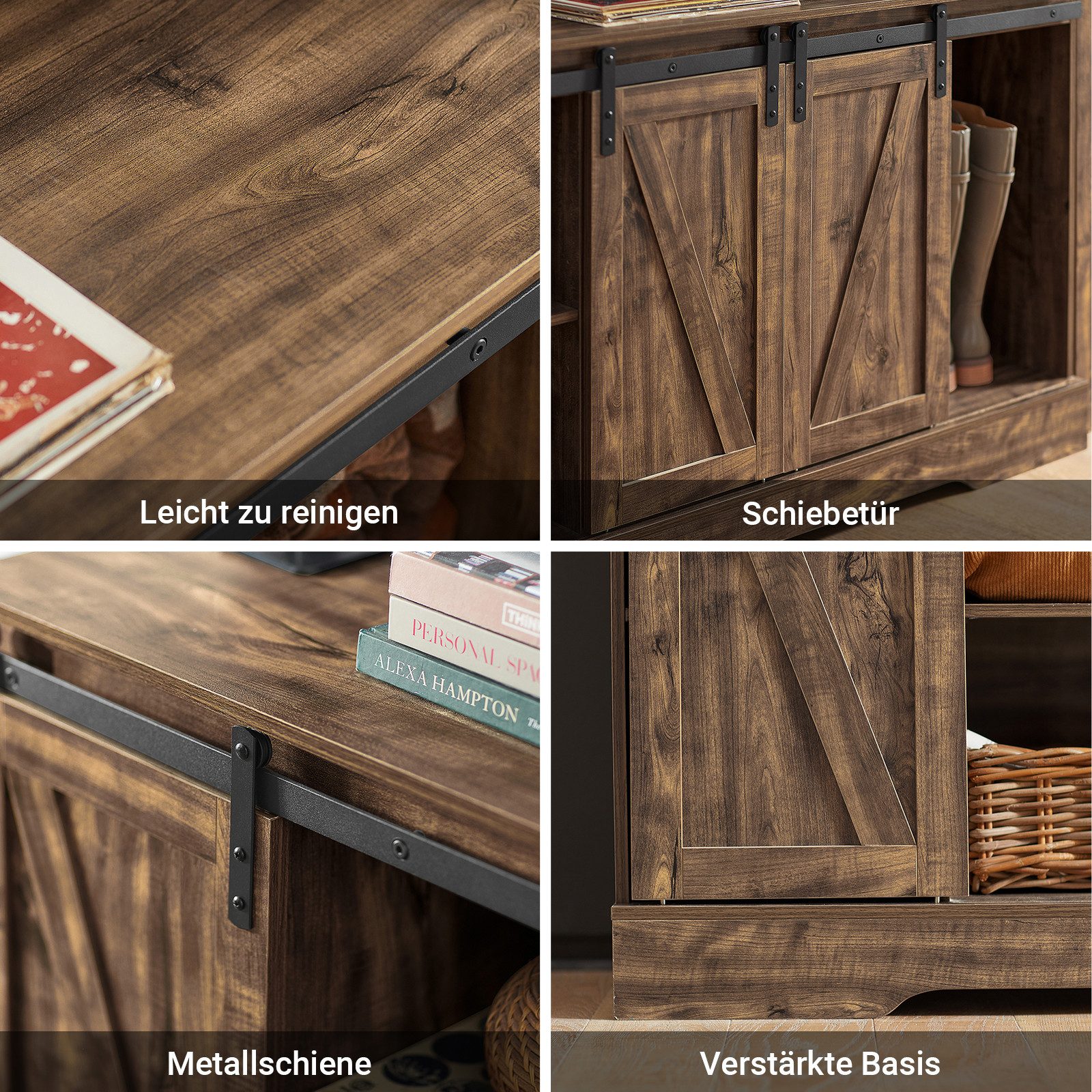 SoBuy Sideboard Kommode Küchenschrank Flurschrank Beistellschrank Sideboard, Aufbewahrungsschrank, mit 2 Schiebetüren, verstellbaren Ablage, Küche