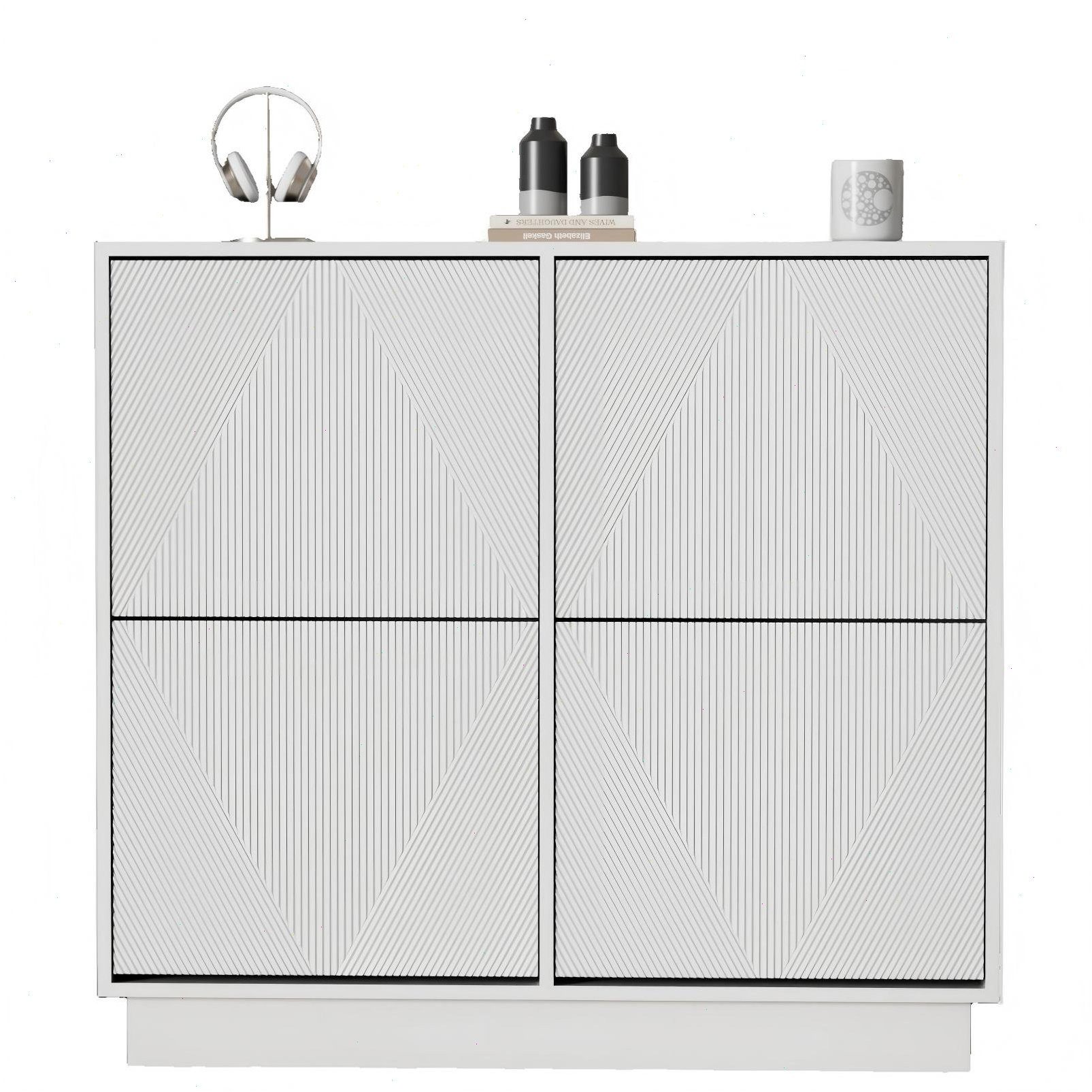 UEV Schuhschrank mit 4 Klappen Schuhregal Schuhkommode schmal (Schuhkommode,Anti-Kipp-Vorrichtung für Eingangsbereich, Modern Schuhaufbewahrung mit Oberplatte Platzsparend) Verstellbare Trennwände für Verschiedene Schuhtypen