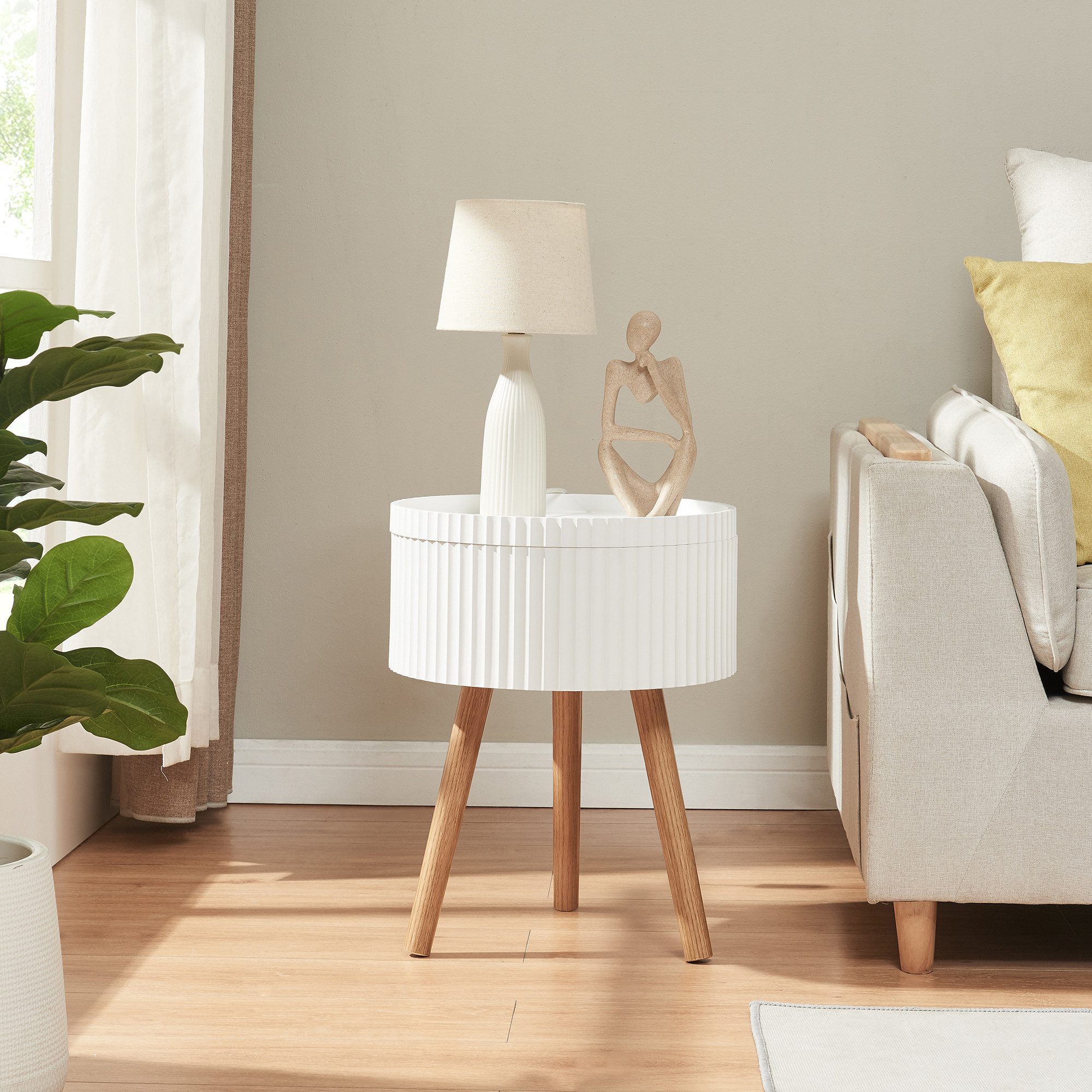 en.casa Beistelltisch, »Bongard« Ø38 x 48 cm mit Stauraum rund Weiß günstig online kaufen