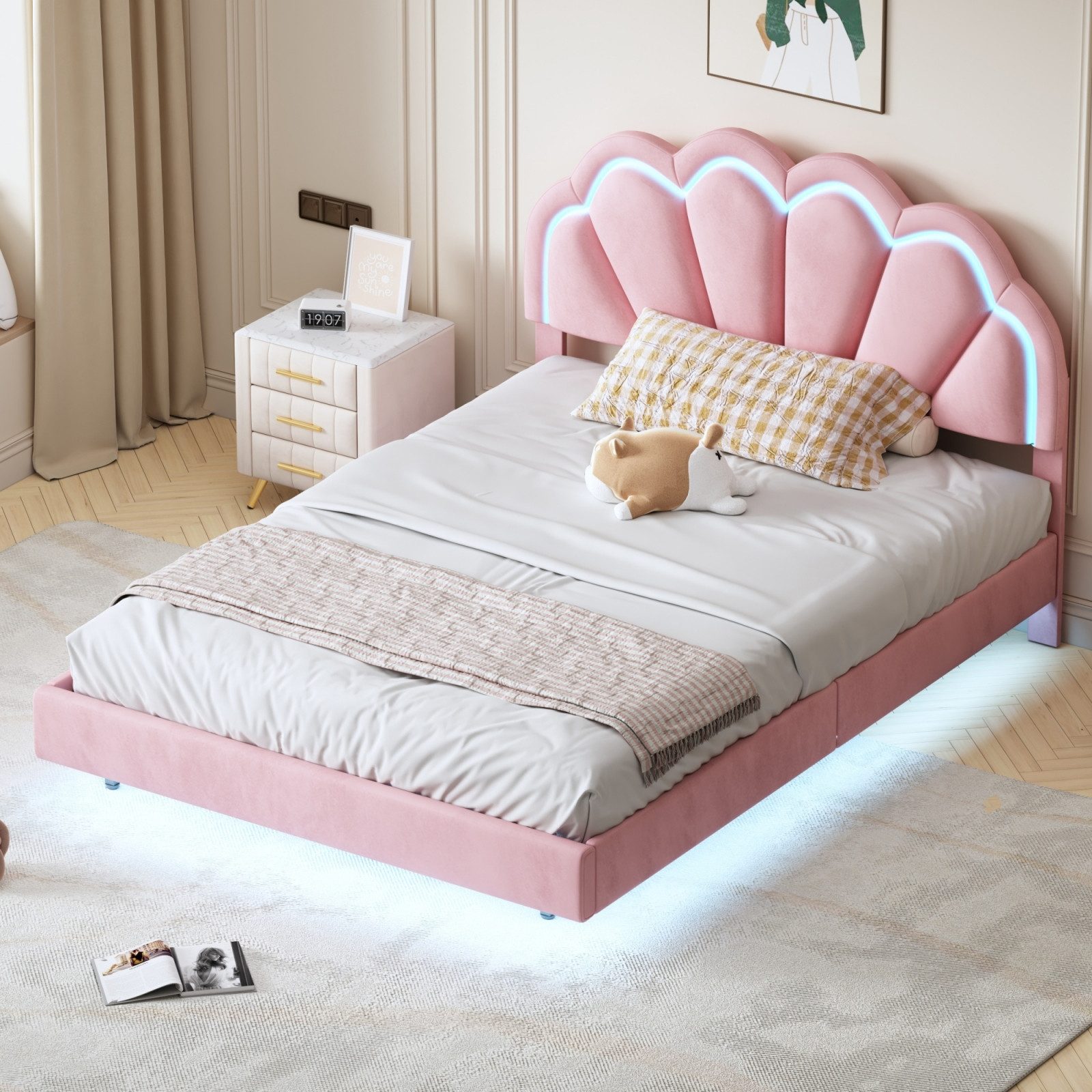 PXloue Polsterbett Kinderbett Jugendbett (Kopfteil hochstellbar), günstig online kaufen