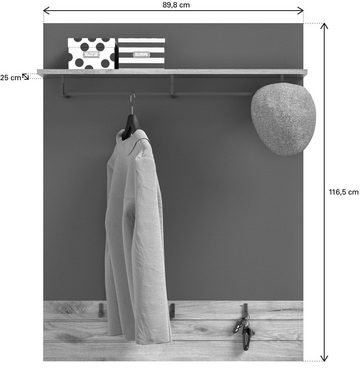 Garderobenpaneel Mason (Garderobe Basalt grau und Eiche, 90 x 117 cm), mit Ablage und Kleiderstange