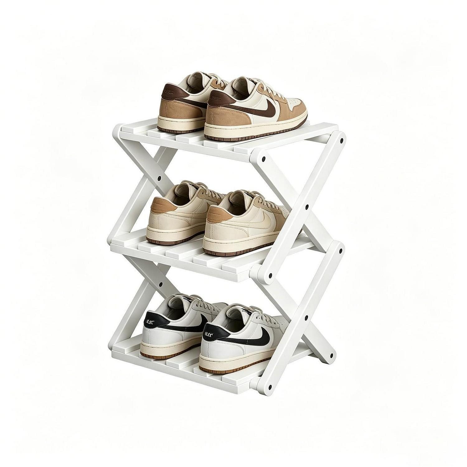 LuxusKollektion Schuhregal Schuhregal Weiß 3 Ebenen Bambus Faltbar