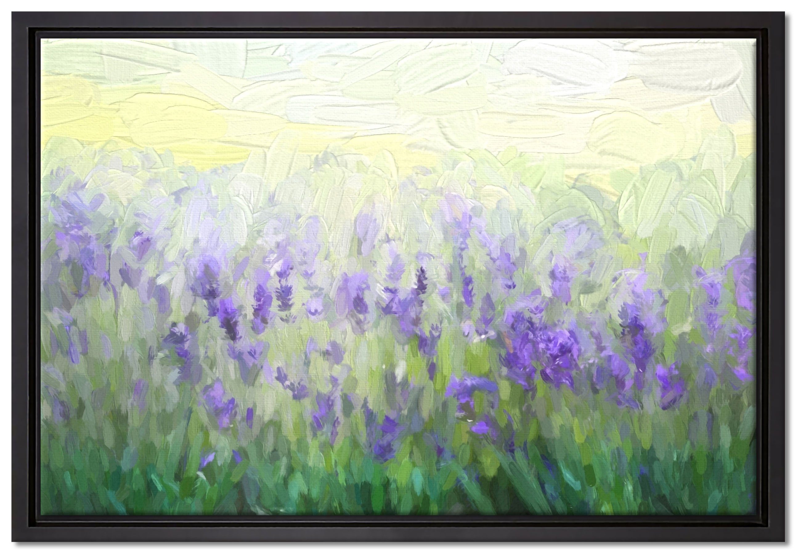 Pixxprint Leinwandbild Wunderschönes Lavendelfeld, Wanddekoration (1 St), Leinwandbild fertig bespannt, in einem Schattenfugen-Bilderrahmen gefasst, inkl. Zackenaufhänger