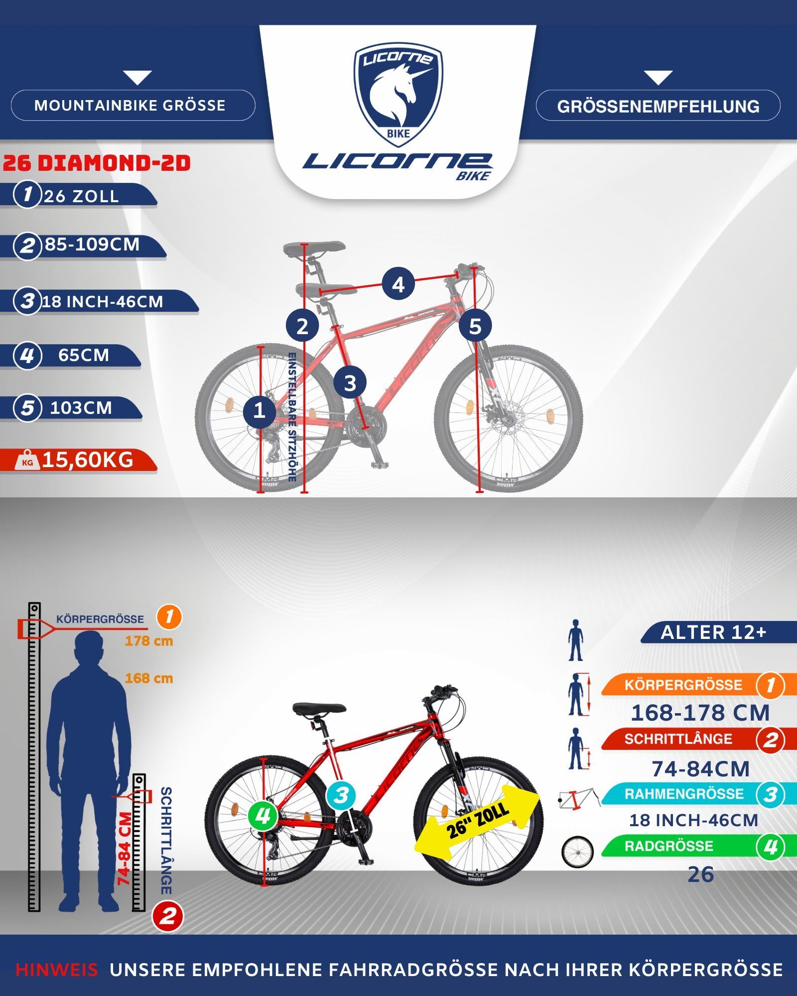 Zoll, Alu Licorne 29 Diamond Mountainbike Gang Bike Licorne 26, 21 Weiss Premium 27.5 Bike und Mountainbike