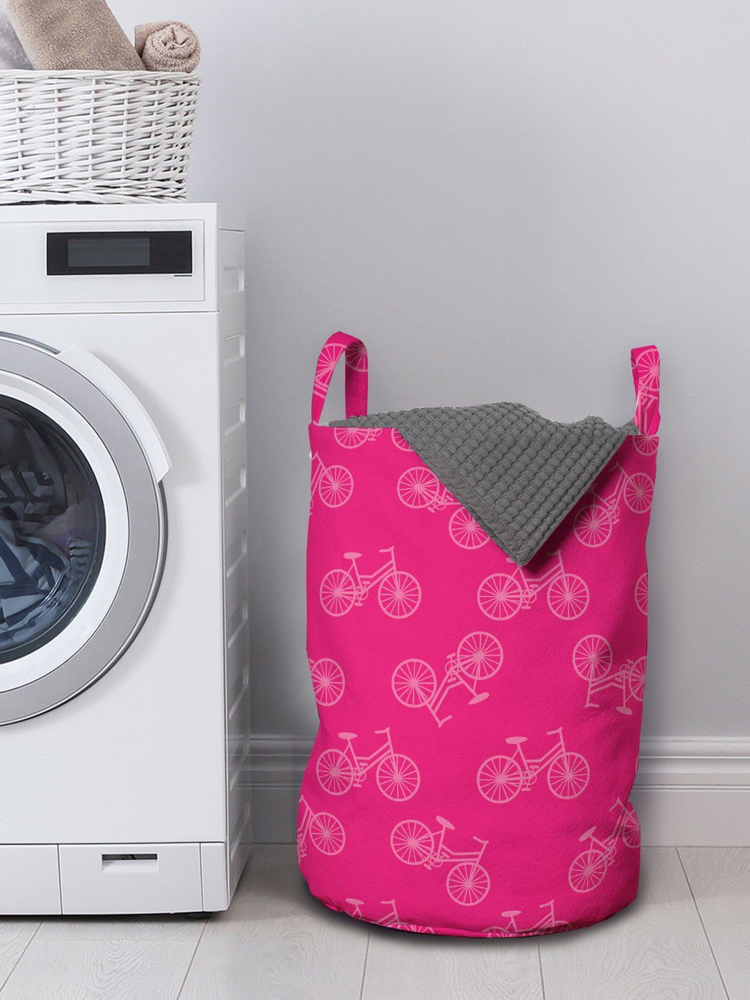Abakuhaus Wäschesäckchen Wäschekorb mit Kordelzugverschluss Design für Fahrrad Pinkish Fahrrad-Muster Griffen Waschsalons
