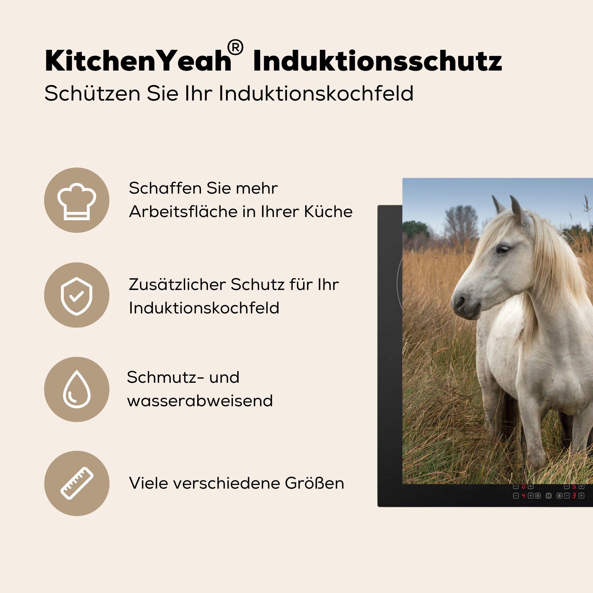 MuchoWow Herdblende-/Abdeckplatte Pferde - Fohlen - 78x78 cm, für (1 tlg), Weiß, Arbeitsplatte küche Vinyl, Ceranfeldabdeckung