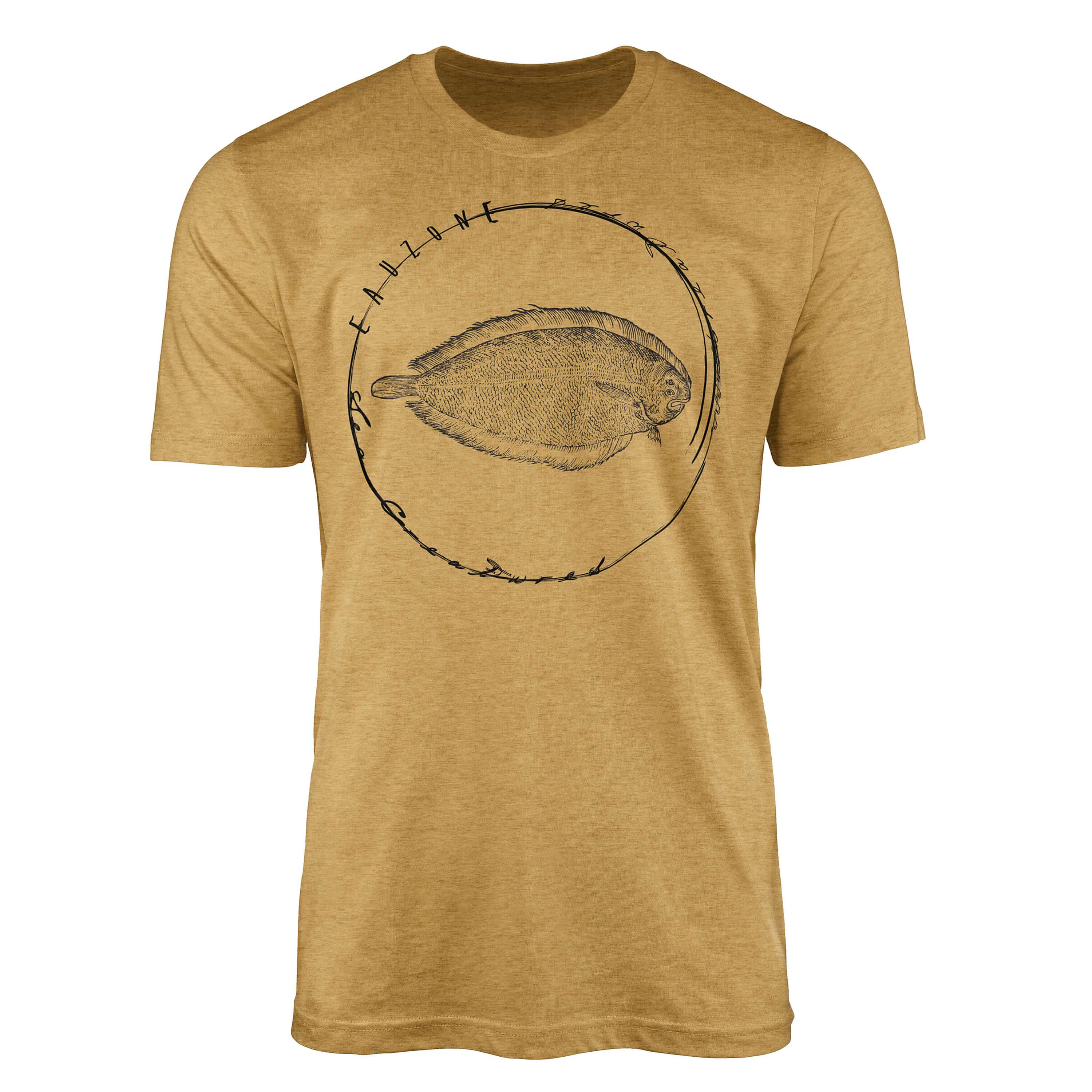 Sinus Art T-Shirt T-Shirt Tiefsee Fische - Serie: Sea Creatures, feine Struktur und sportlicher Schnitt / Sea 079 Antique Gold