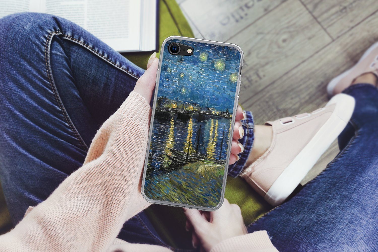 MuchoWow Handyhülle für Apple iPhone 7 Sternennacht über der Rhone - Van Gogh - Kunst, Smartphone-Bumper, Print, Handy Schutzhülle Dünn