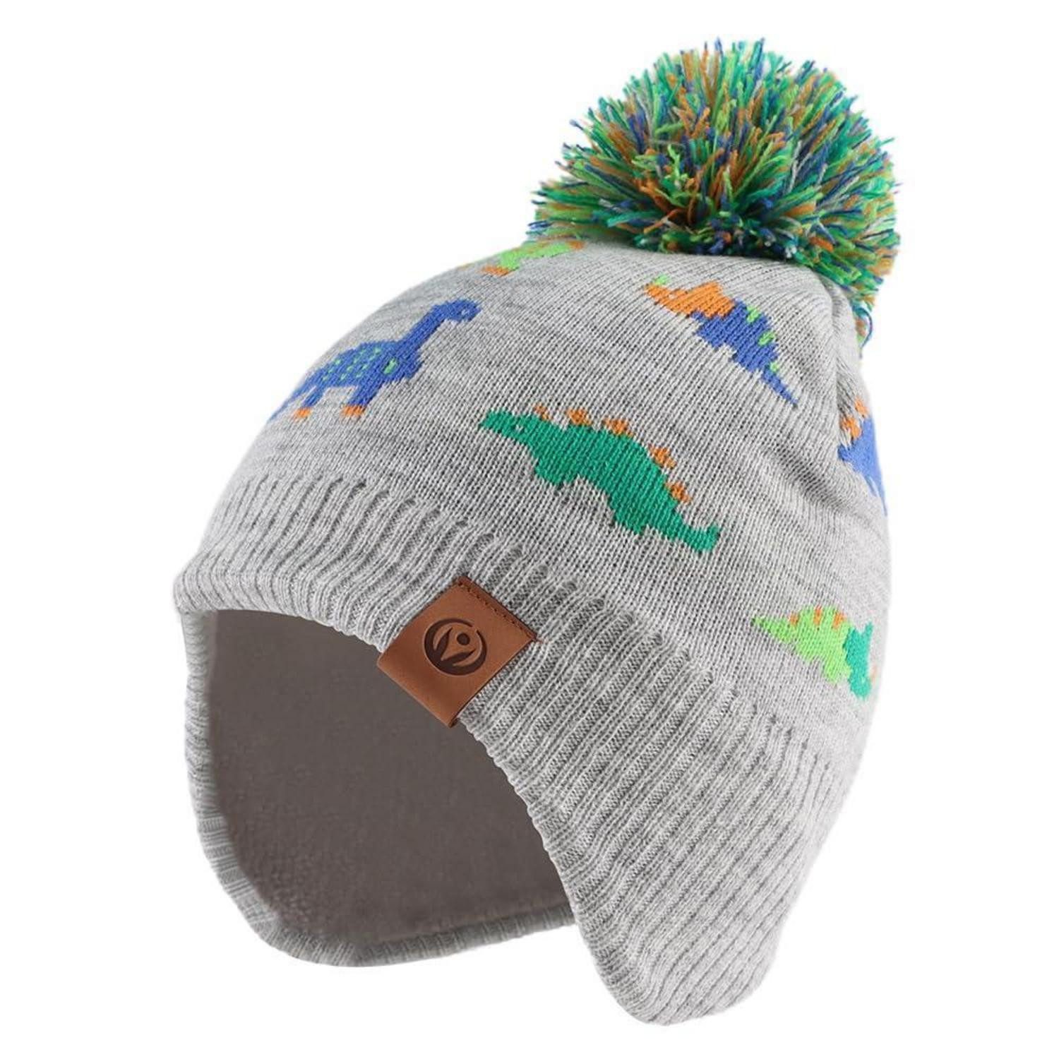 LuxusKollektion Beanie Strickmütze Kinder Dinosaurier Grau 4-7 Jahre (1-St)
