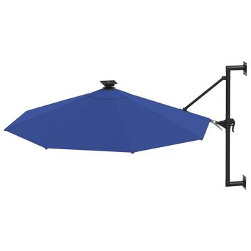 vidaXL Sonnenschirm Sonnenschirm Wandmontage mit LEDs Metallmast 300 cm Blau