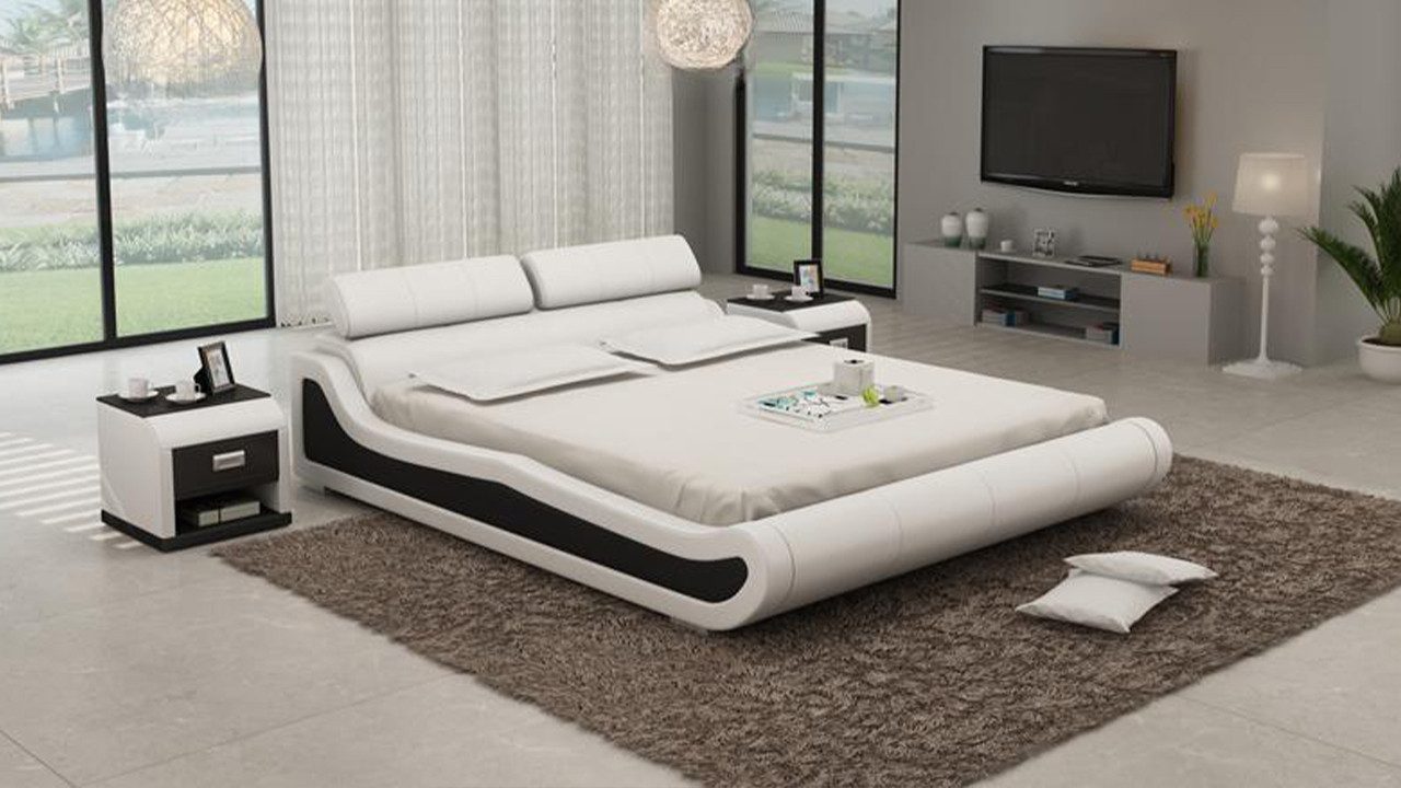 Xlmoebel Polsterbett Luxus Leder Doppelbett mit USB-Anschlüssen und gepolstertem Kopfteil (Bett), Hergestellt in Europa
