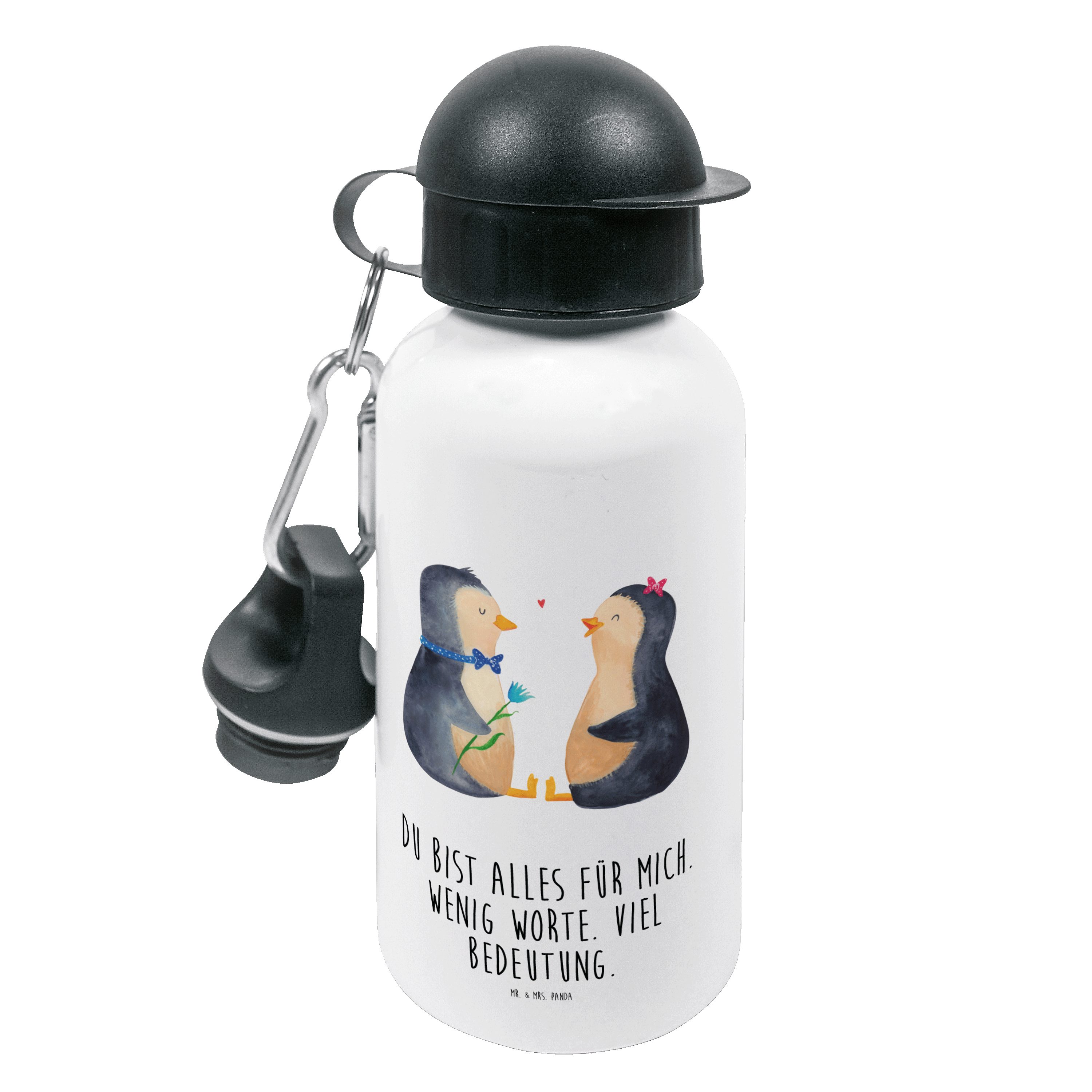 Mr. & Mrs. Panda Trinkflasche Pinguin Pärchen - Weiß - Geschenk, Kindergarten Flasche, Kinder Trink