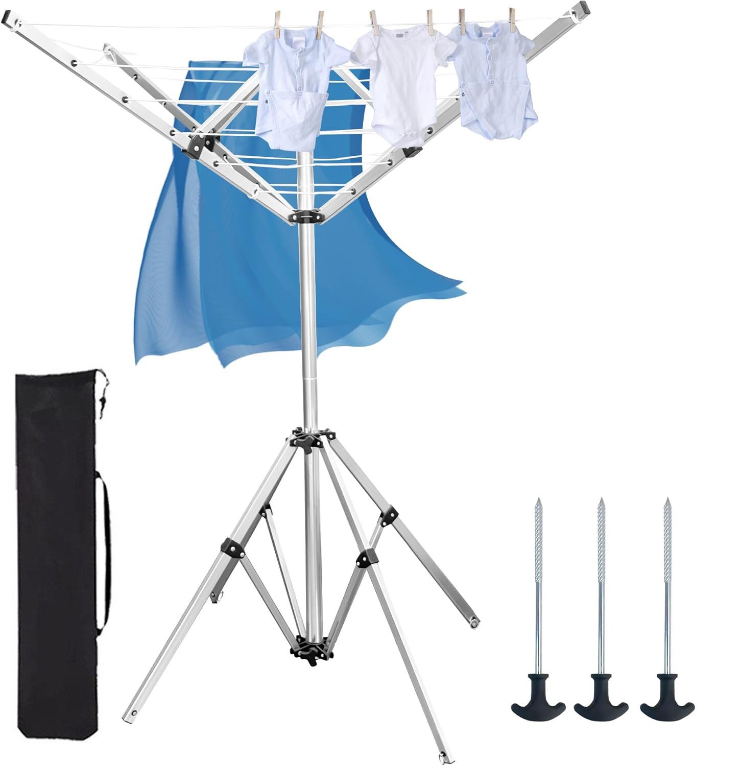 PFCTART Kleiderständer Faltbare Wäschespinne mit 15 m Leinenlänge, (Set, 1 St., Für Camping, Balkon & Garten – wäscheständer klein, ausziehbar), Leichtes Aluminium-Stativ – mobil, stabil & wäschespinne