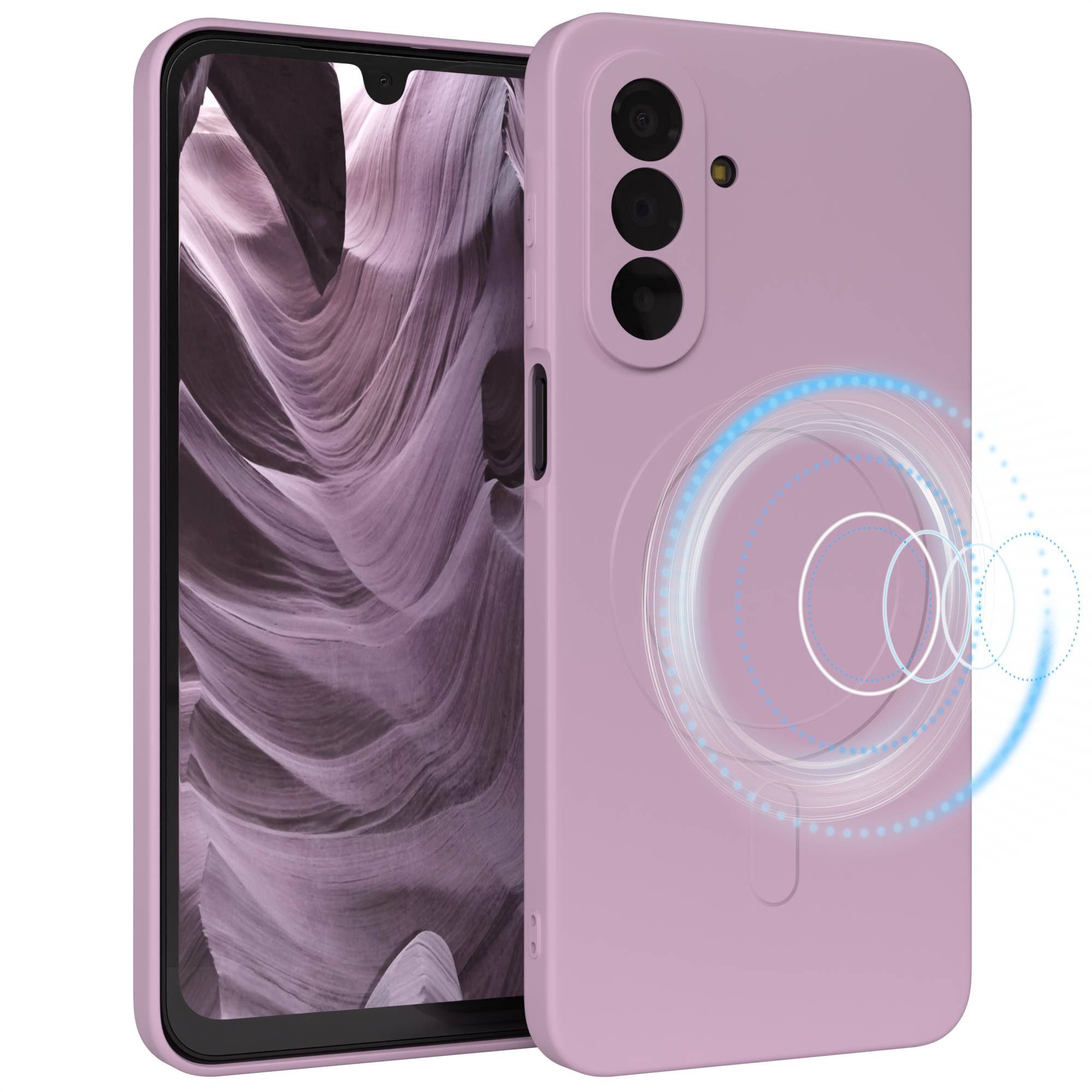 EAZY CASE Handyhülle MagSafe Silikon für Samsung Galaxy A17 6,7 Zoll, MagSafe Slimcover Kameraschutz Qi-Charging Softcover weich Flieder
