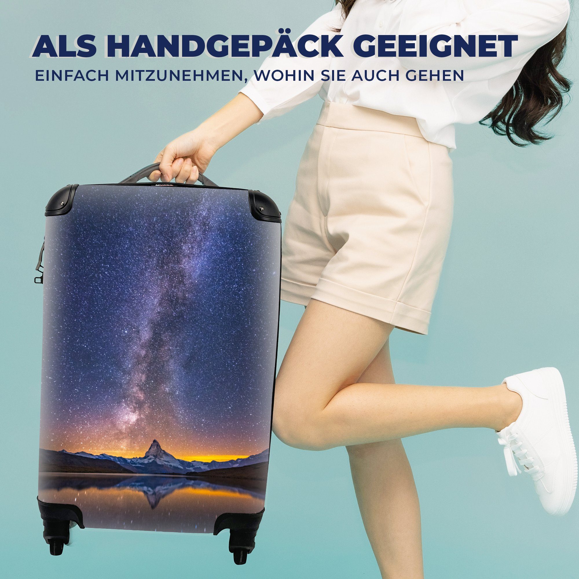 für MuchoWow einem Die Handgepäck Sonnenuntergang, Reisetasche 4 Handgepäckkoffer Milchstraße Ferien, Trolley, Rollen, schönen bei Reisekoffer mit rollen,