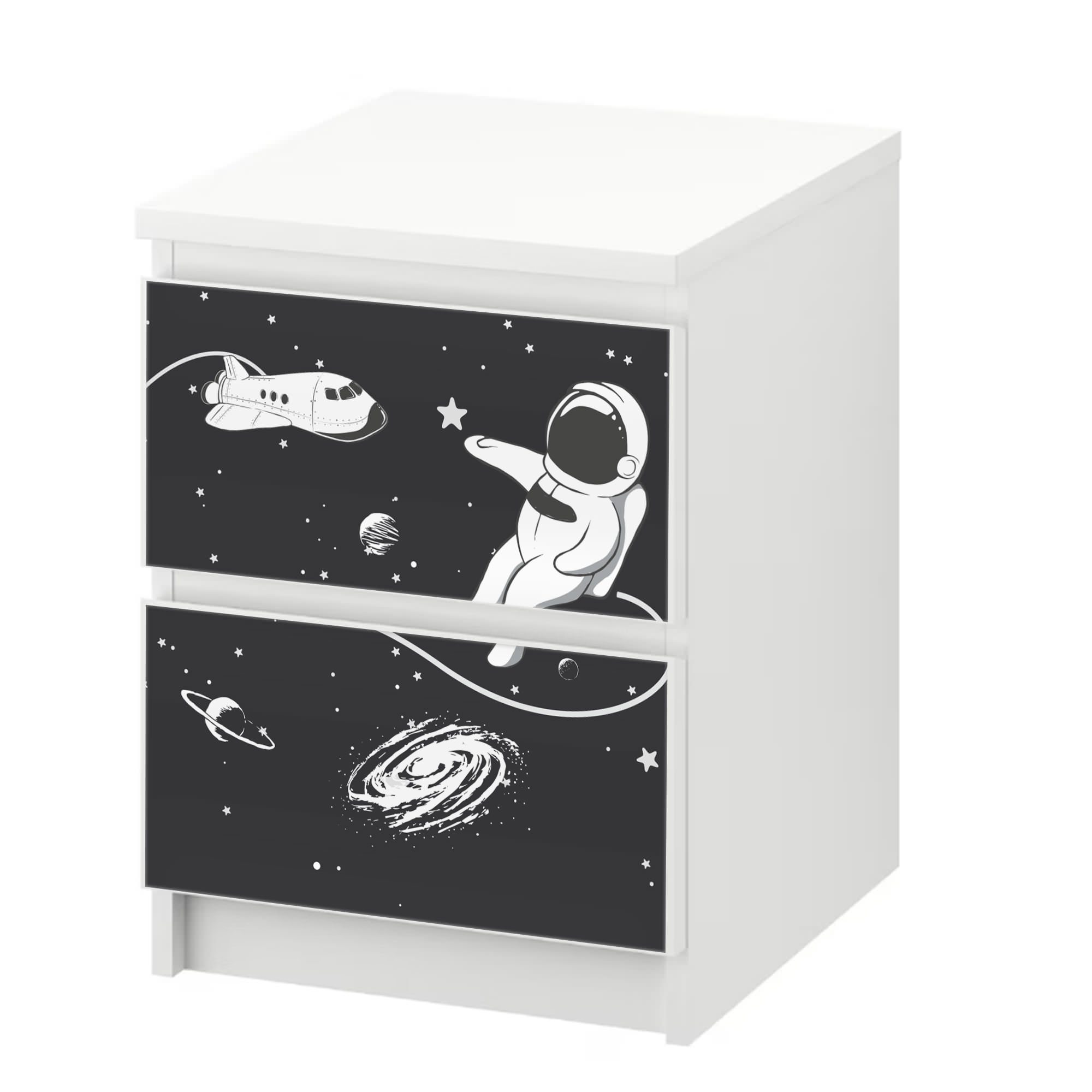 Sunnywall Möbelfolie passend für IKEA Malm Kommode Schrankfolie Aufkleber Astronaut Motiv, blasenfreie selbstklebende Folie (SCHRANK NICHT INKLUSIVE)