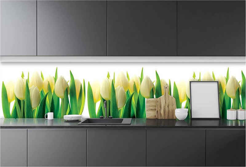 Wallarena Fototapete Küche Abwaschbar 250x60 cm Vlies Tapete Wandtapete Einteilig Küchenrückwand Küchentapete Küchentapete, Glatt, Blumen, Tulpen, Vliestapete inklusive Kleister