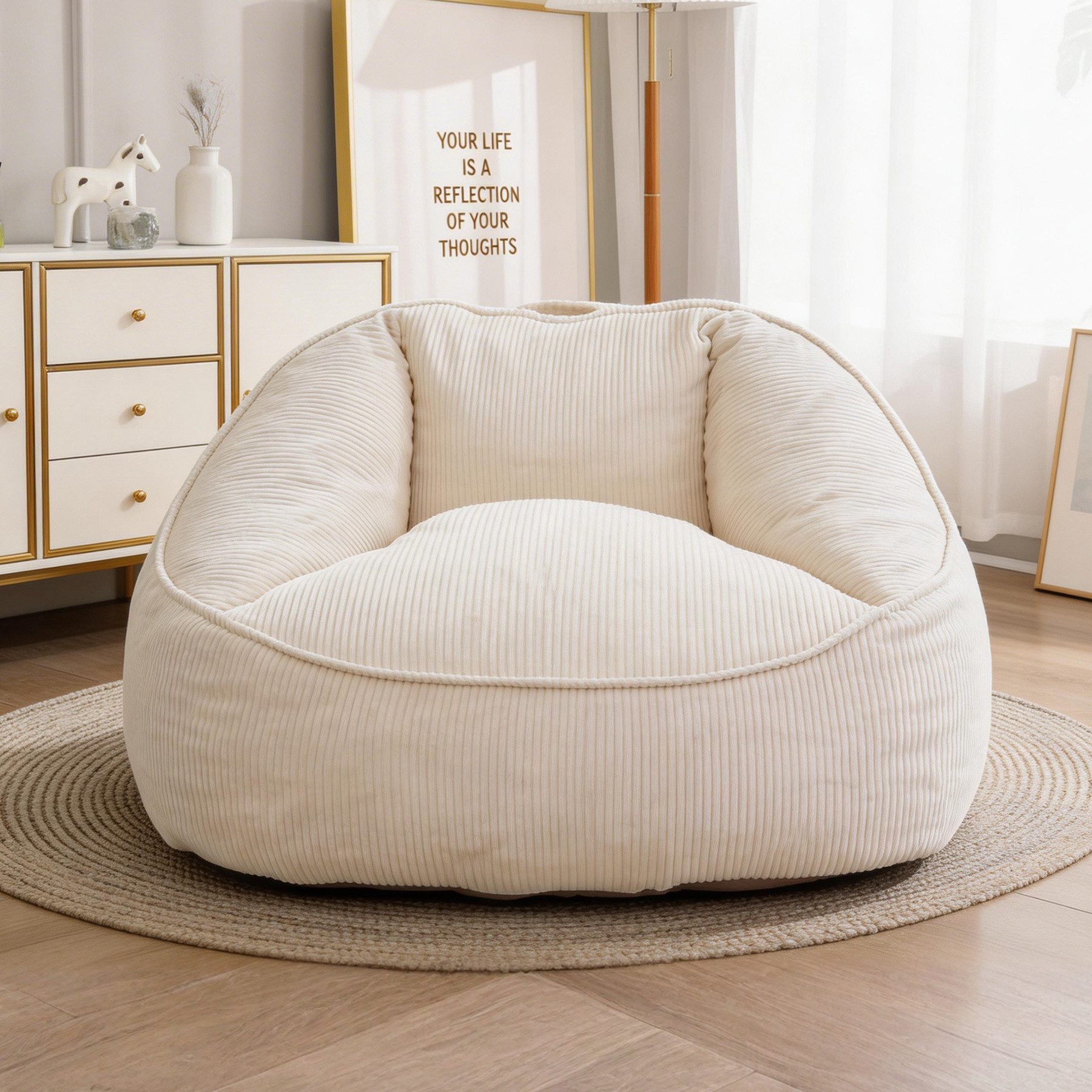 HomeMiYN Sitzsack Weicher Riesen Sitzsack aus Cord – Sessel fürs Wohnzimmer „Birne“