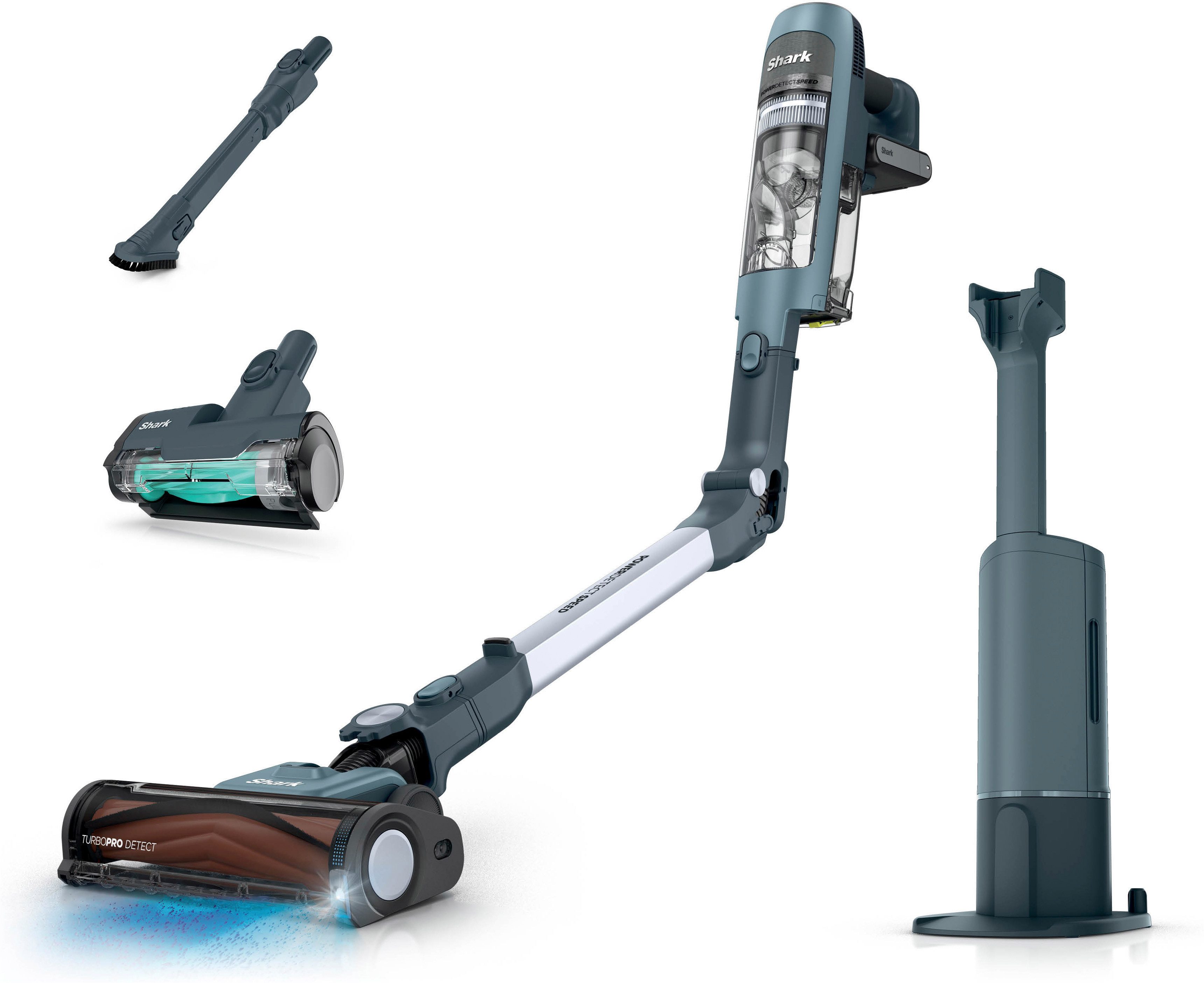 Shark Akku-Hand-und Stielstaubsauger Shark PowerDetect Speed Luxe Collection Clean & Empty, 4 POWERDETECT-TECHNOLOGIEN, Selbstentleerende Ladestation
