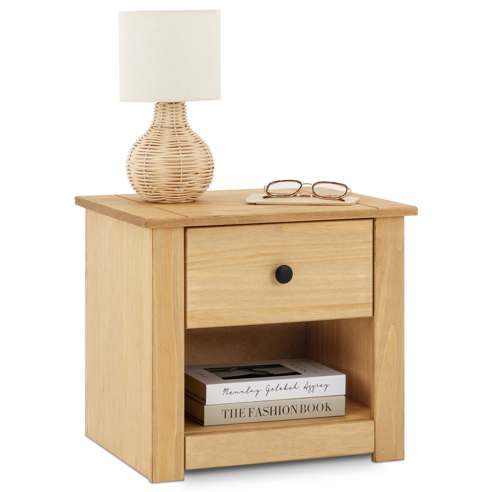 IDIMEX Nachtkommode CANCUN, Beistelltisch Holz 46x40 cm mit Schublade und Ablage Kiefernholz Braun