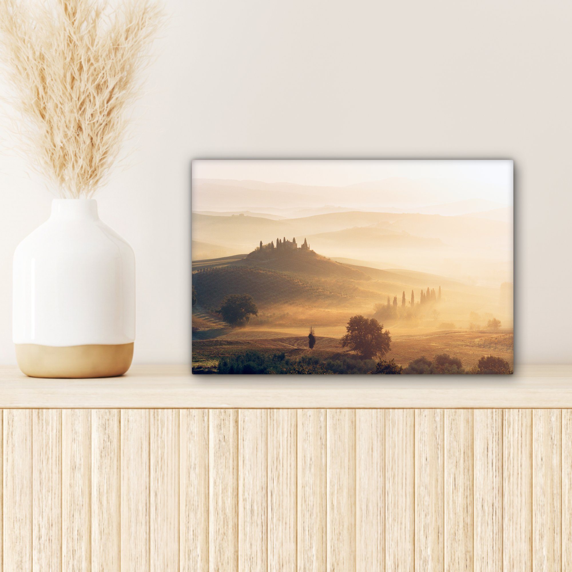 cm Wandbild St), Aufhängefertig, - Wanddeko, Nebel OneMillionCanvasses® - (1 Sonne, 30x20 Toskana Leinwandbild Leinwandbilder,