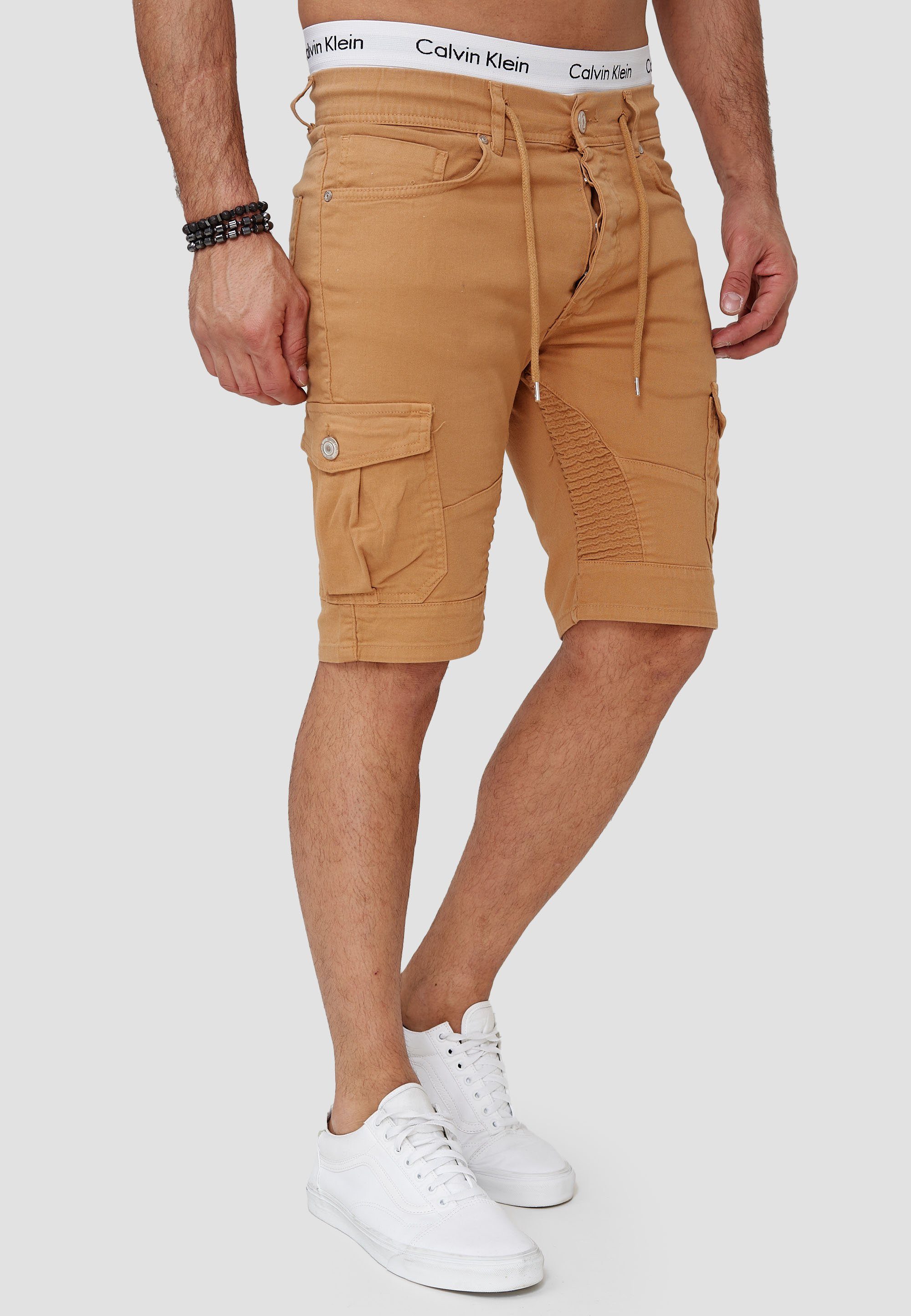 Hose Shorts Sweatpants, Beige Fitness im SH-3363 Casual 1-tlg., Freizeit OneRedox modischem Design) Bermudas (Kurze