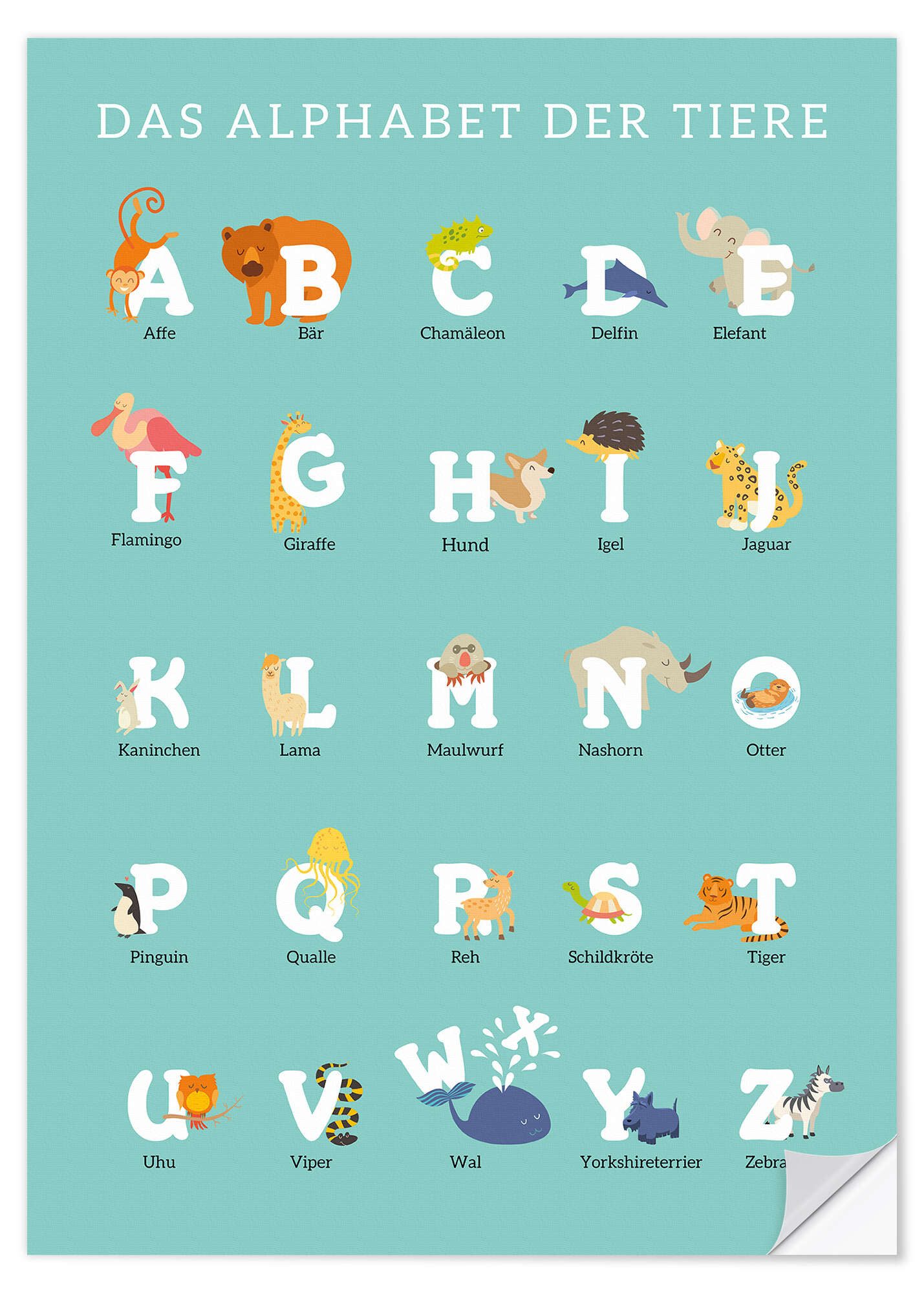 Posterlounge Wandfolie Kidz Collection, Das Alphabet der Tiere, Kinderzimmer Illustration