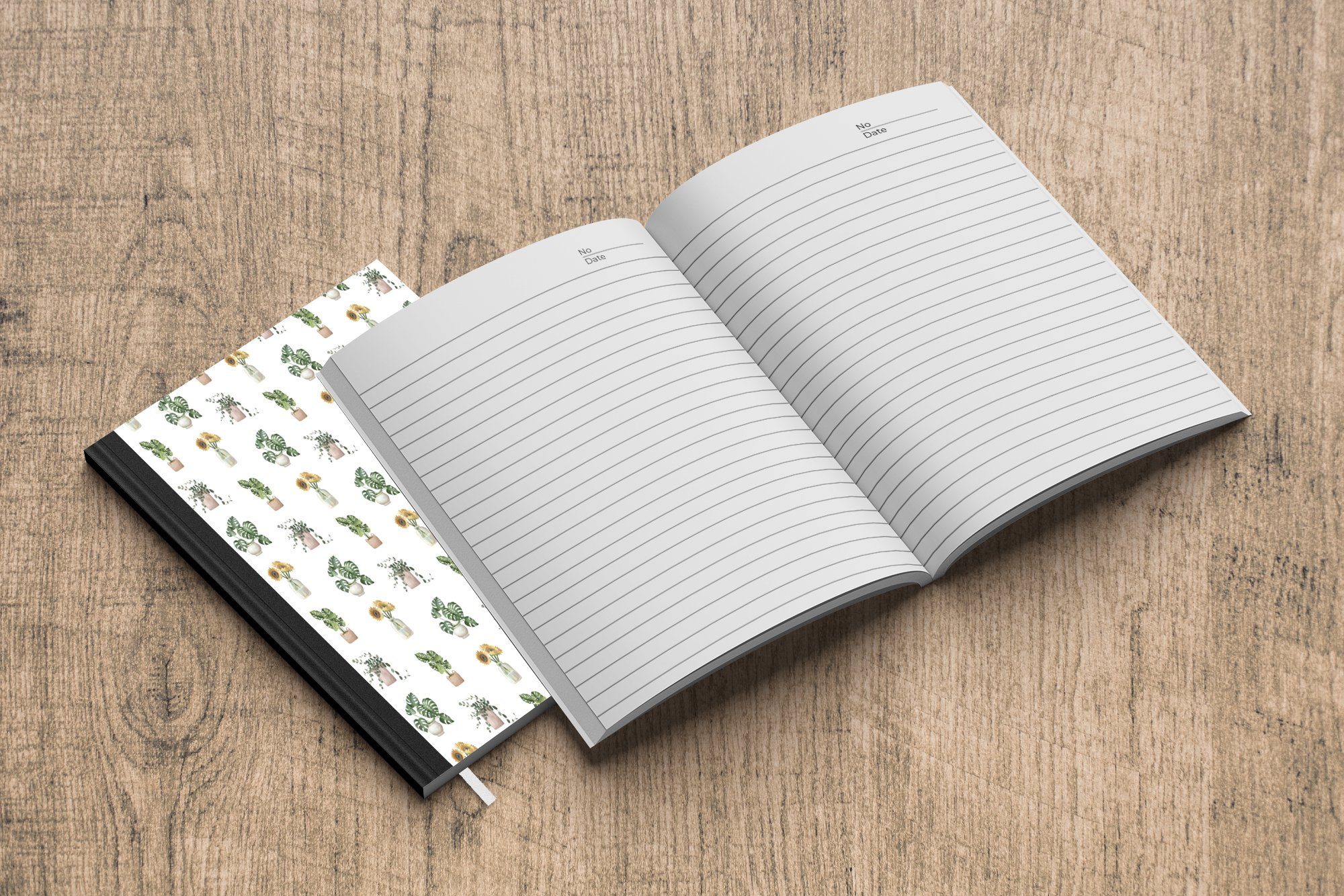 Notizbuch 98 Journal, - Merkzettel, Muster Pflanzen Pastell, - Seiten, Tagebuch, MuchoWow A5, Notizheft, Haushaltsbuch