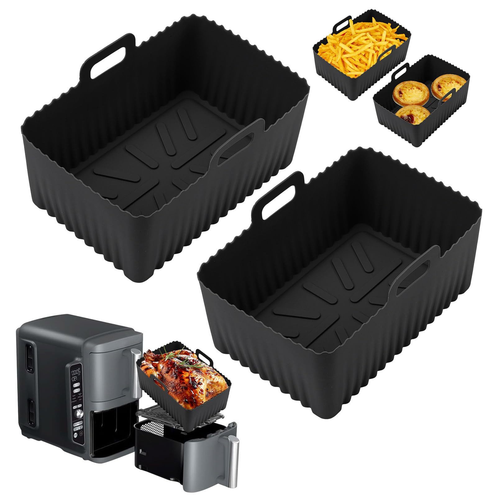 Venkuber Silikonform 2er Pack Airfryer-Silikon-Einsätze, Upgrade große Kapazität, (2-tlg), Antihaft und hochtemperaturbeständig