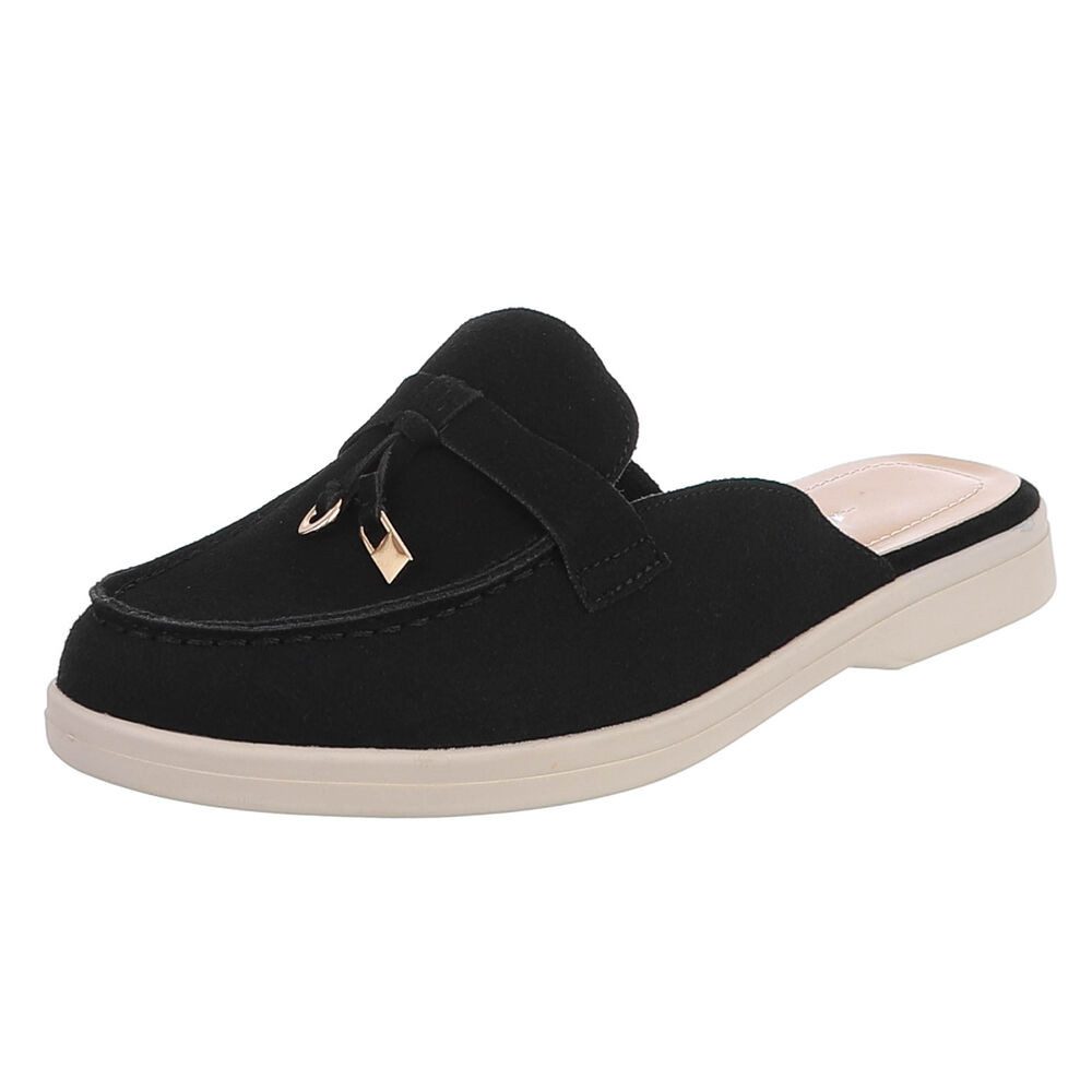 Ital-Design Damen Mule Schlupfschuh mit Metallic-Detail Pantolette (91742522) Blockabsatz Pantoletten in Schwarz
