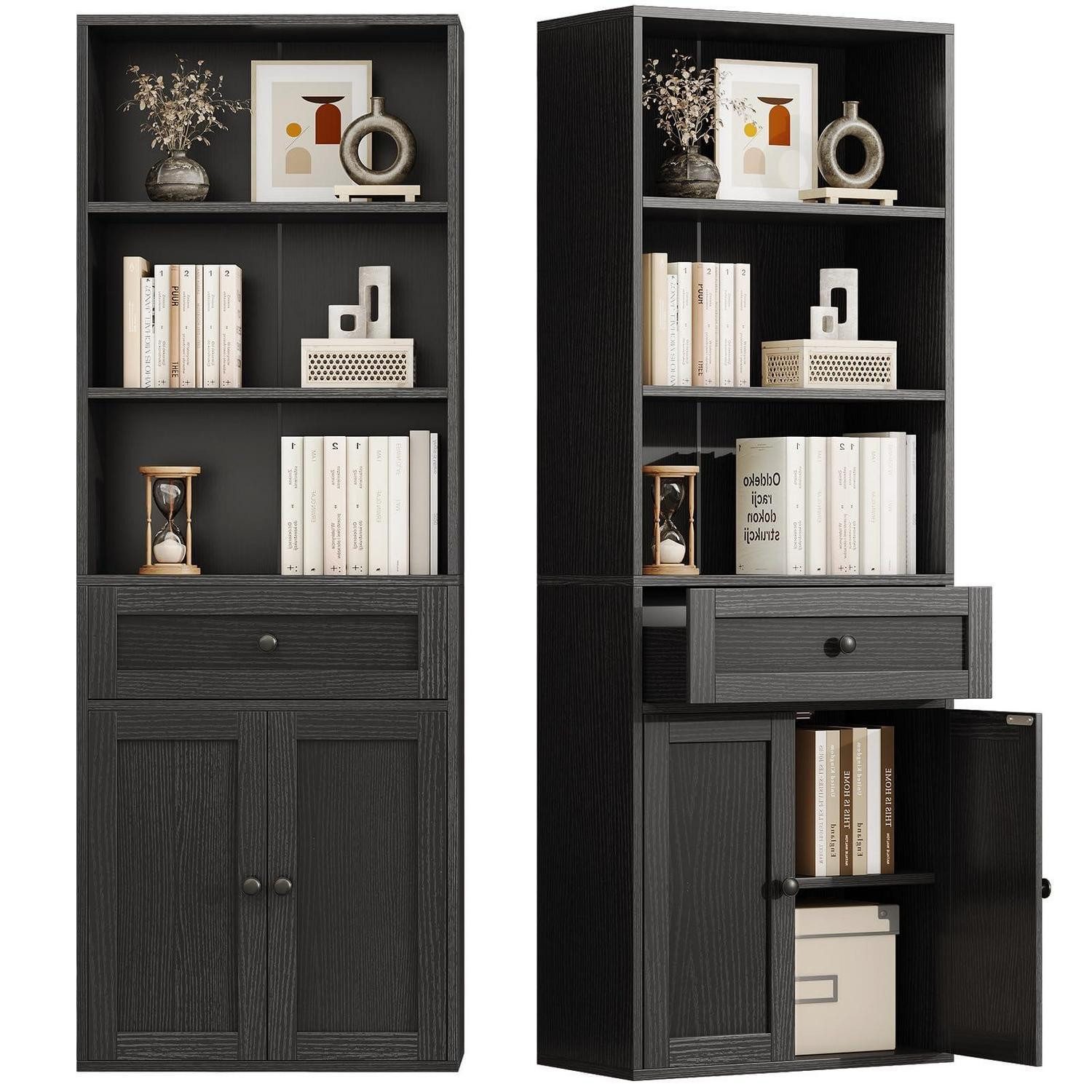 LuxusKollektion Bücherregal Bücherregal mit Türen 5 Ebenen Schwarz