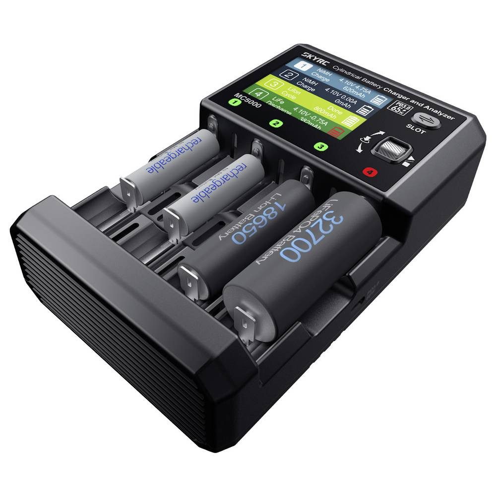SkyRC Ladegerät LiIon, Li-ion HV, LiFe, NiMH, NiCd, eneloop, NiZn, RAM, LTO, Rundzellen-Lader (Delta V, Einlaufen, Zyklus, Auffrischen, USB PC Link, App-Steuerung)