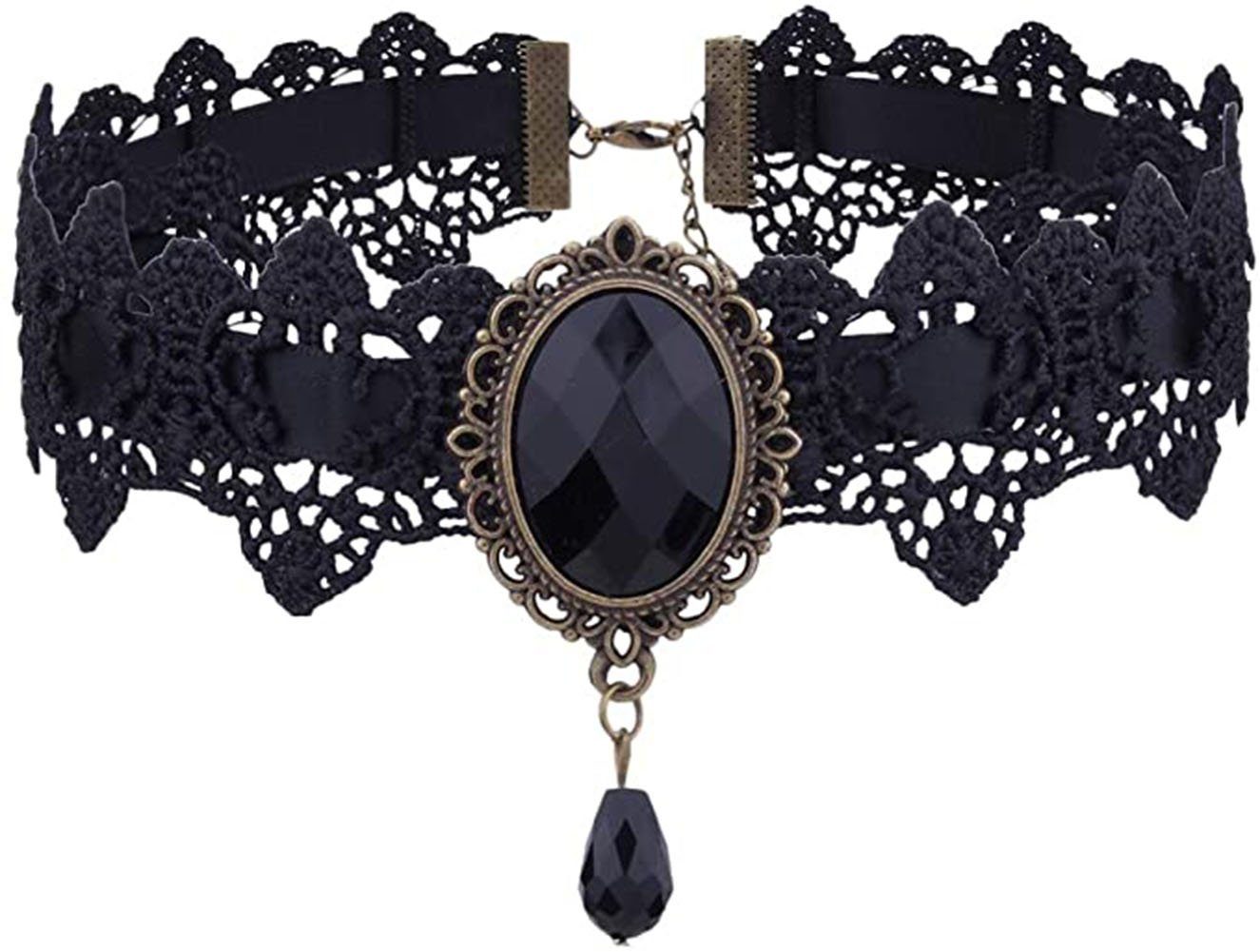 Housruse Collier Halskette Schwarze Spitze Halsband Strass Gothic Halskette  Frauen